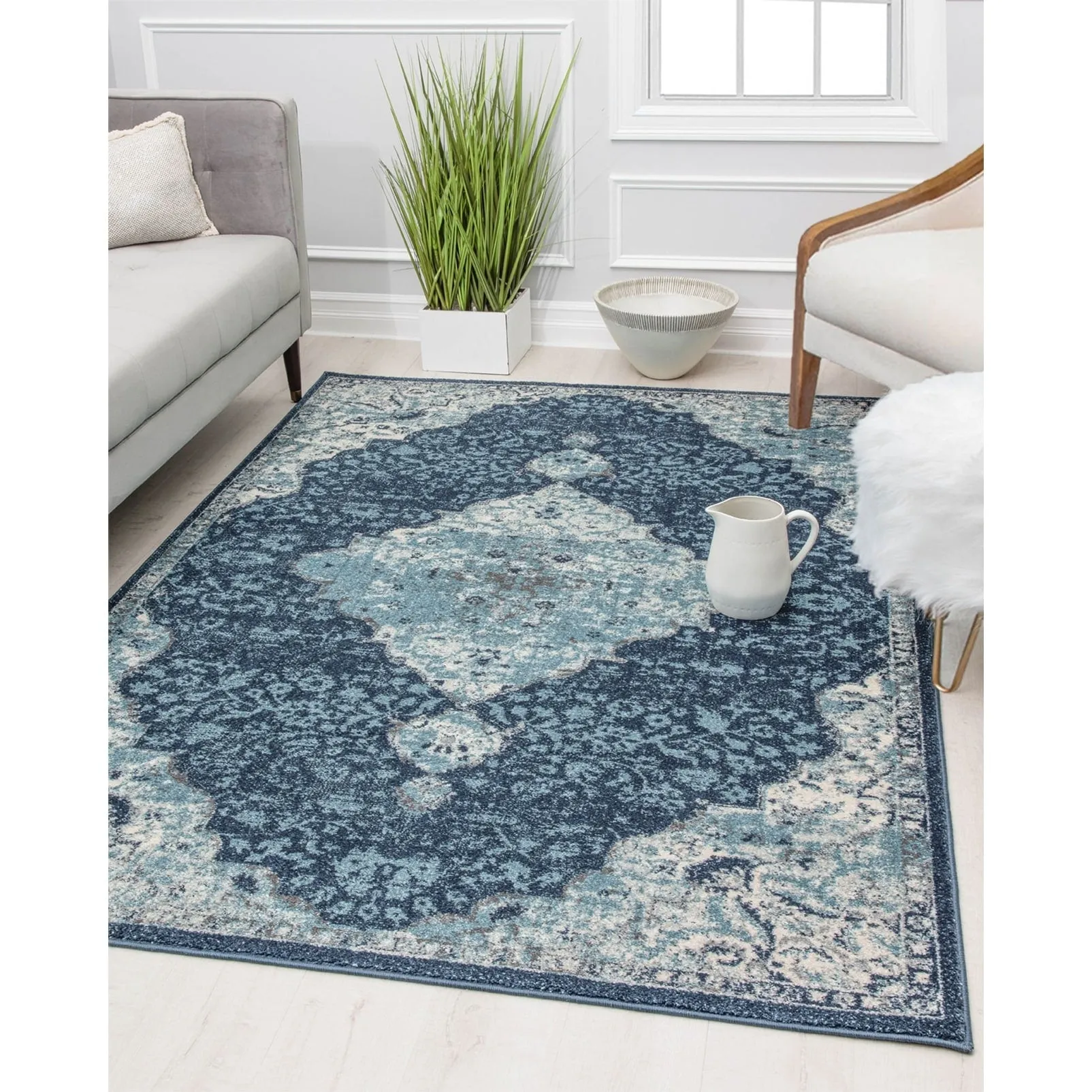 Oleander Vintage Transitional Pink Amaranth Medallion Rug