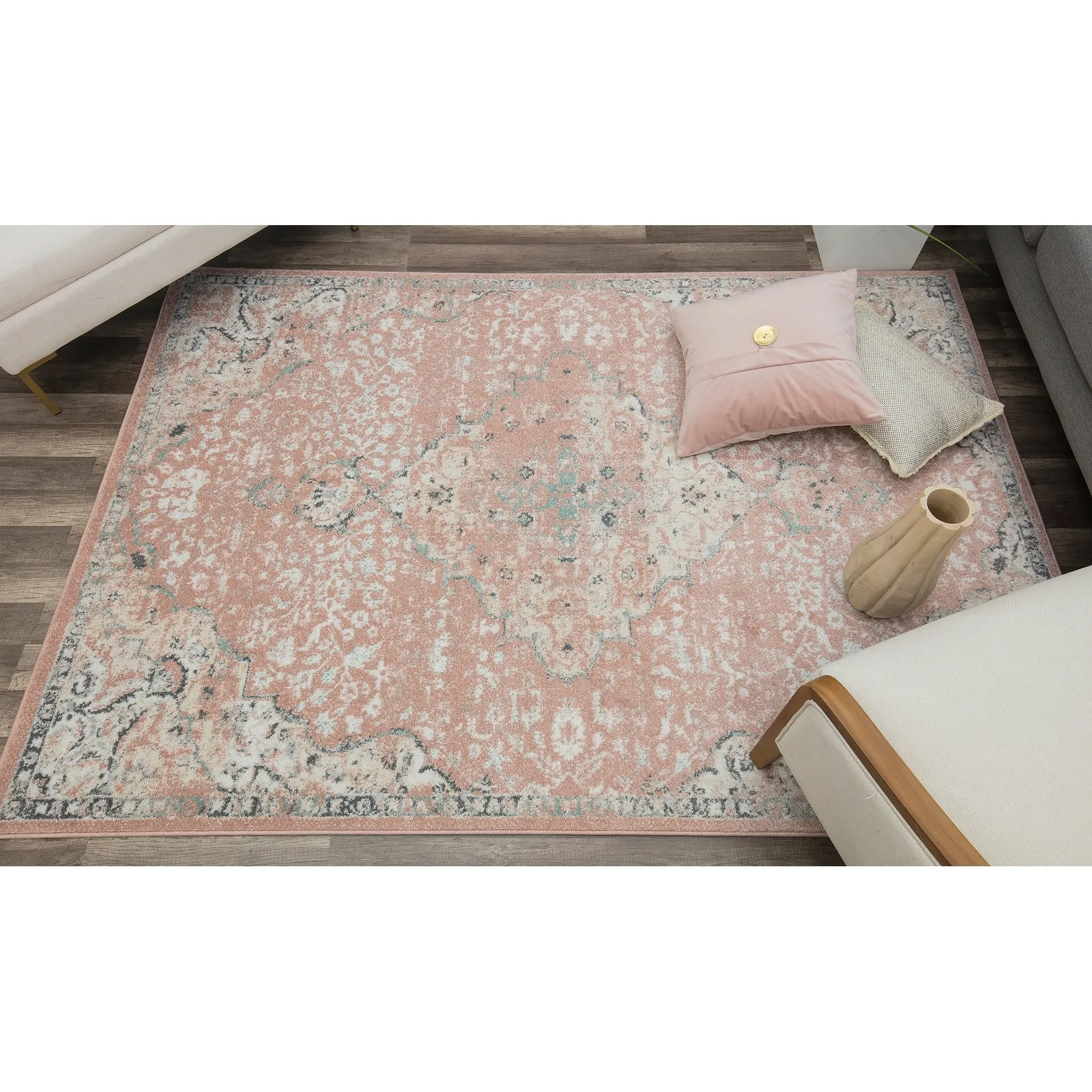 Oleander Vintage Transitional Pink Amaranth Medallion Rug