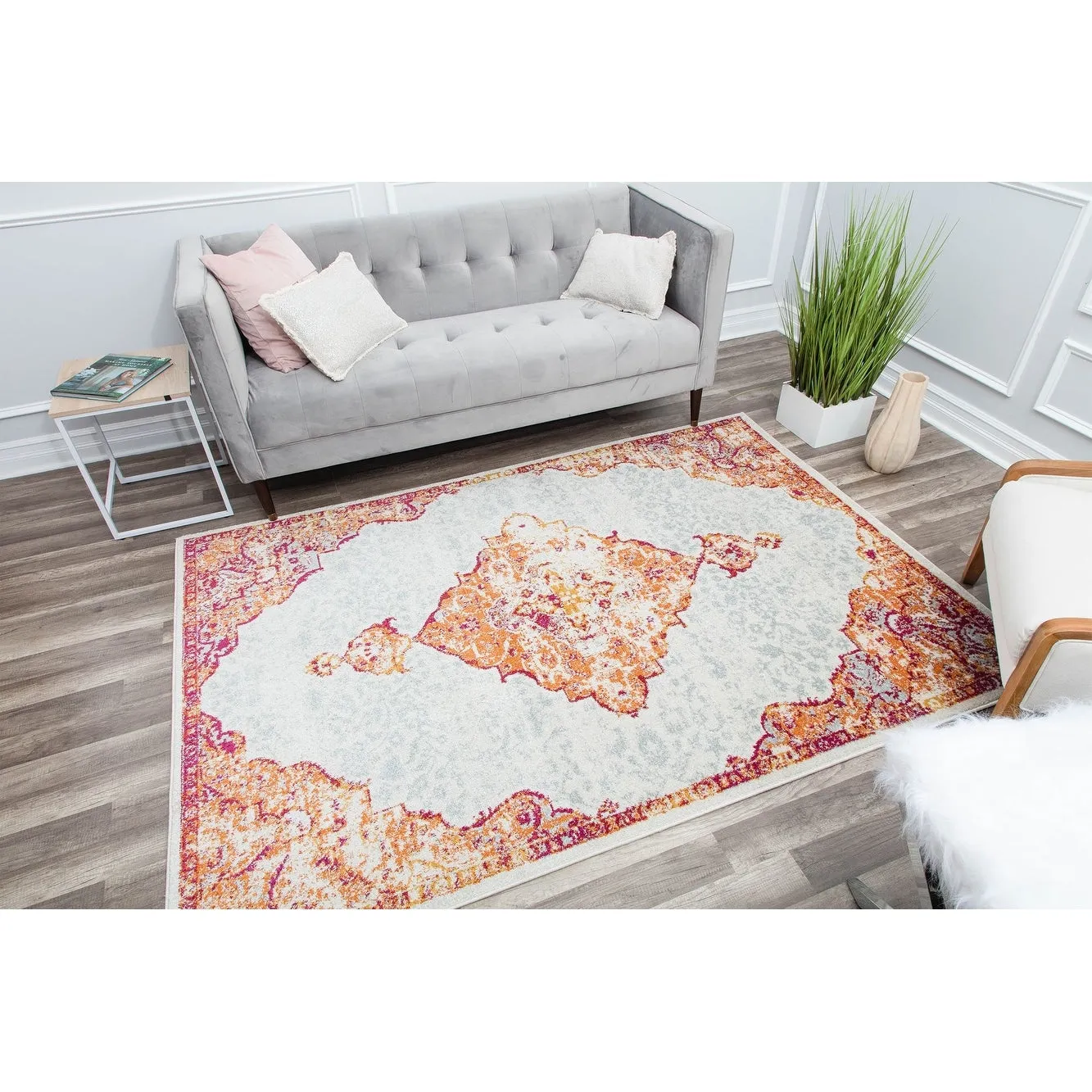 Oleander Vintage Transitional Pink Amaranth Medallion Rug