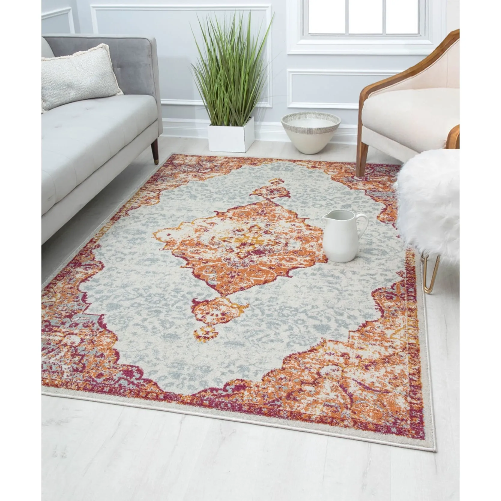 Oleander Vintage Transitional Pink Amaranth Medallion Rug