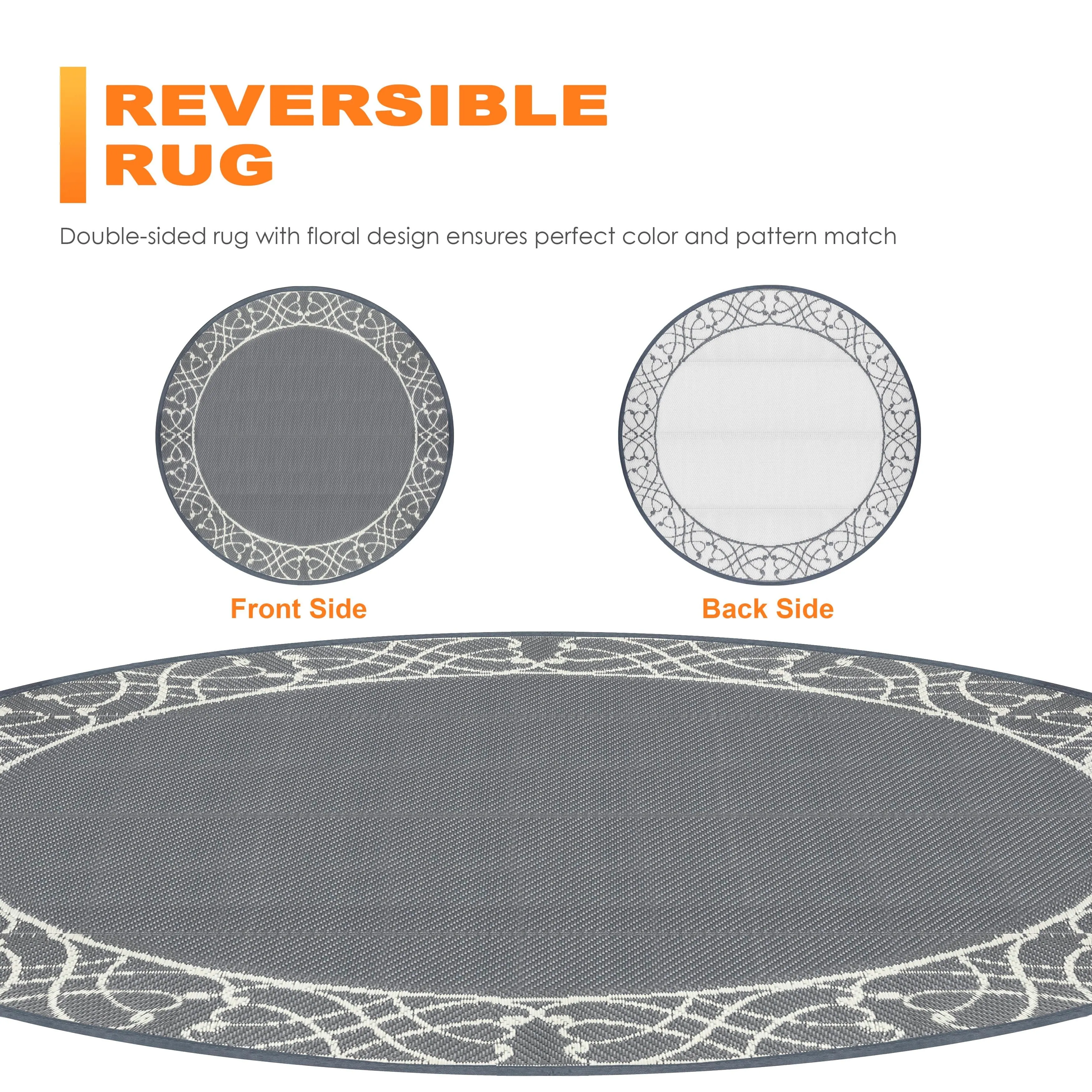Outdoor5' x 5' Plastic Straw Reversible Rug for Decoration Garden. Backyard. Balcony