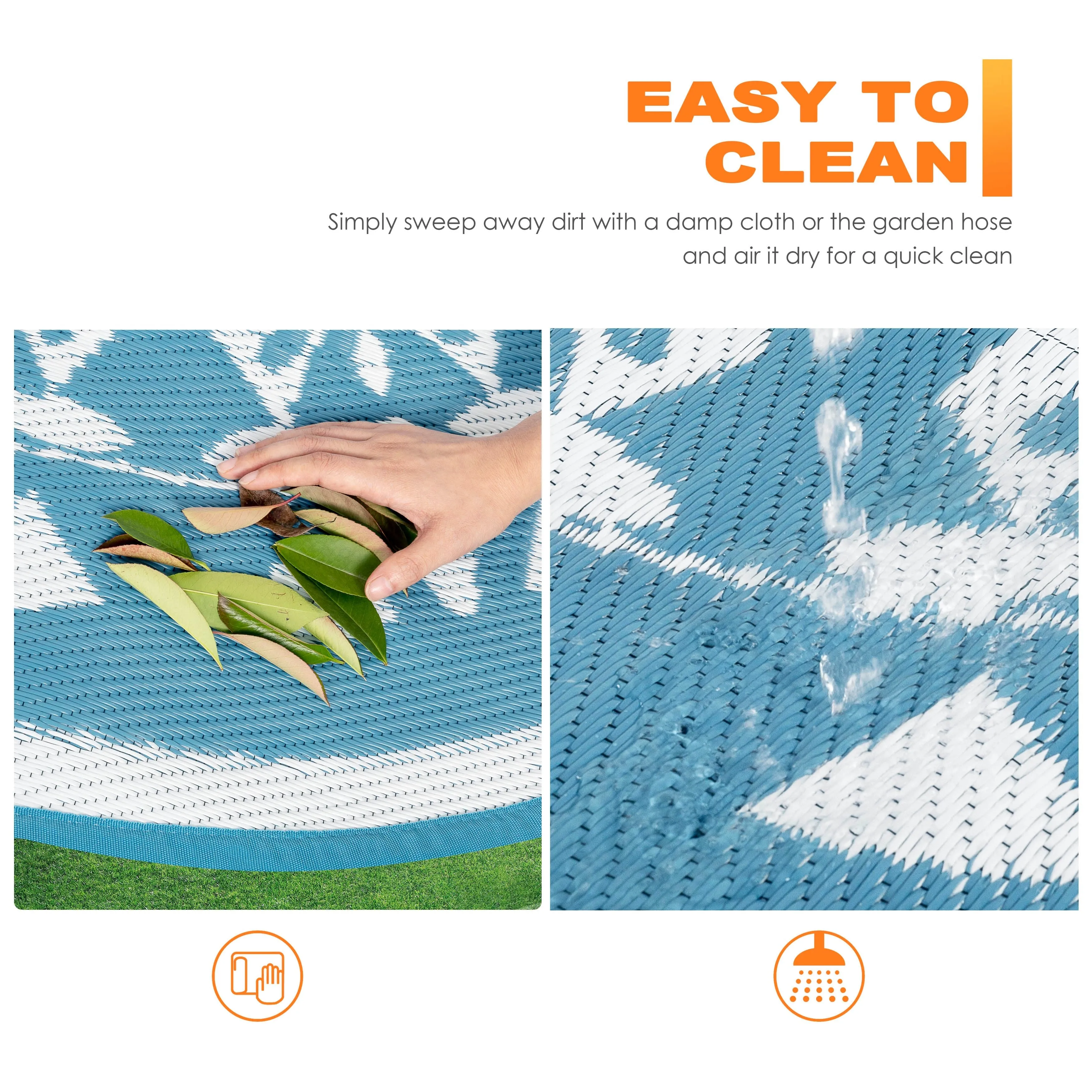Outdoor5' x 5' Plastic Straw Reversible Rug for Decoration Garden. Backyard. Balcony