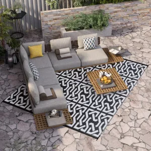 Outsunny Reversible Outdoor Rug. 8' x 10' Waterproof Plastic Straw Floor Mat. Portable RV Camping Carpet - 8' x 10'