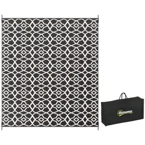 Outsunny Reversible Outdoor Rug. 8' x 10' Waterproof Plastic Straw Floor Mat. Portable RV Camping Carpet with Carry Bag