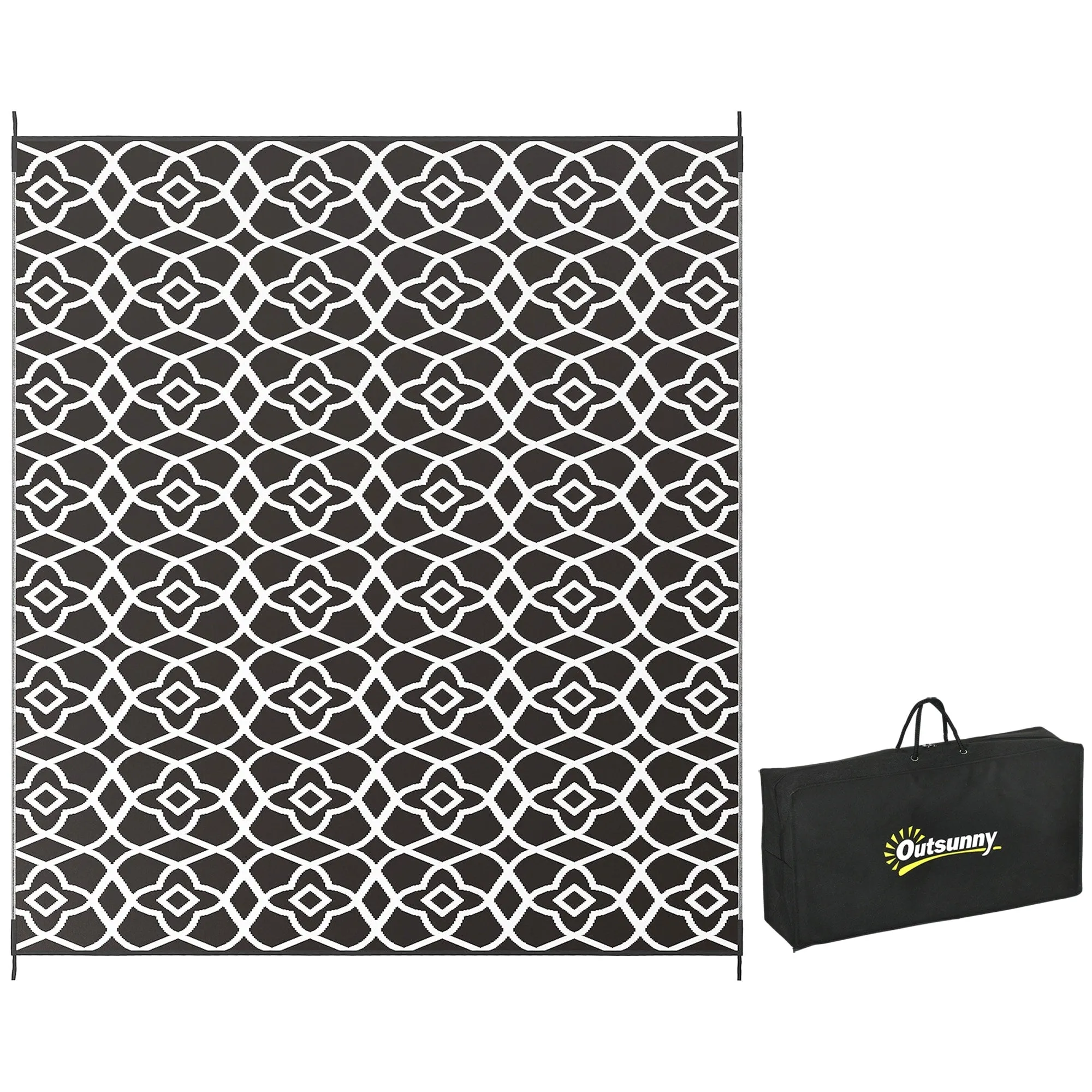 Outsunny Reversible Outdoor Rug. 8' x 10' Waterproof Plastic Straw Floor Mat. Portable RV Camping Carpet with Carry Bag