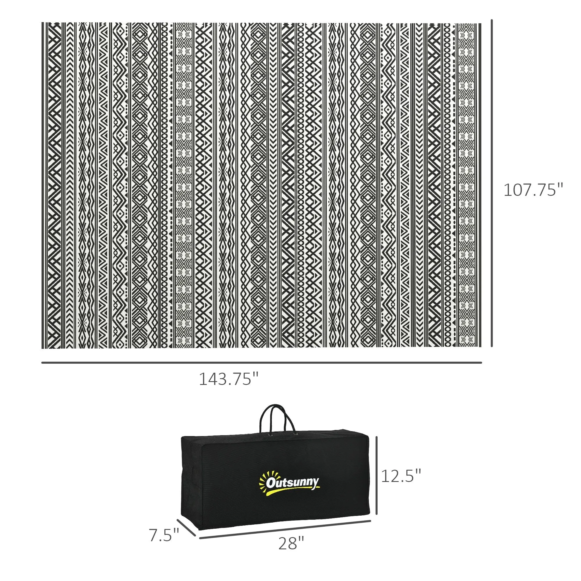 Outsunny Reversible Outdoor Rug. 9' x 12' Waterproof Plastic Straw Floor Mat. Portable RV Camping Carpet - 9' x 12'