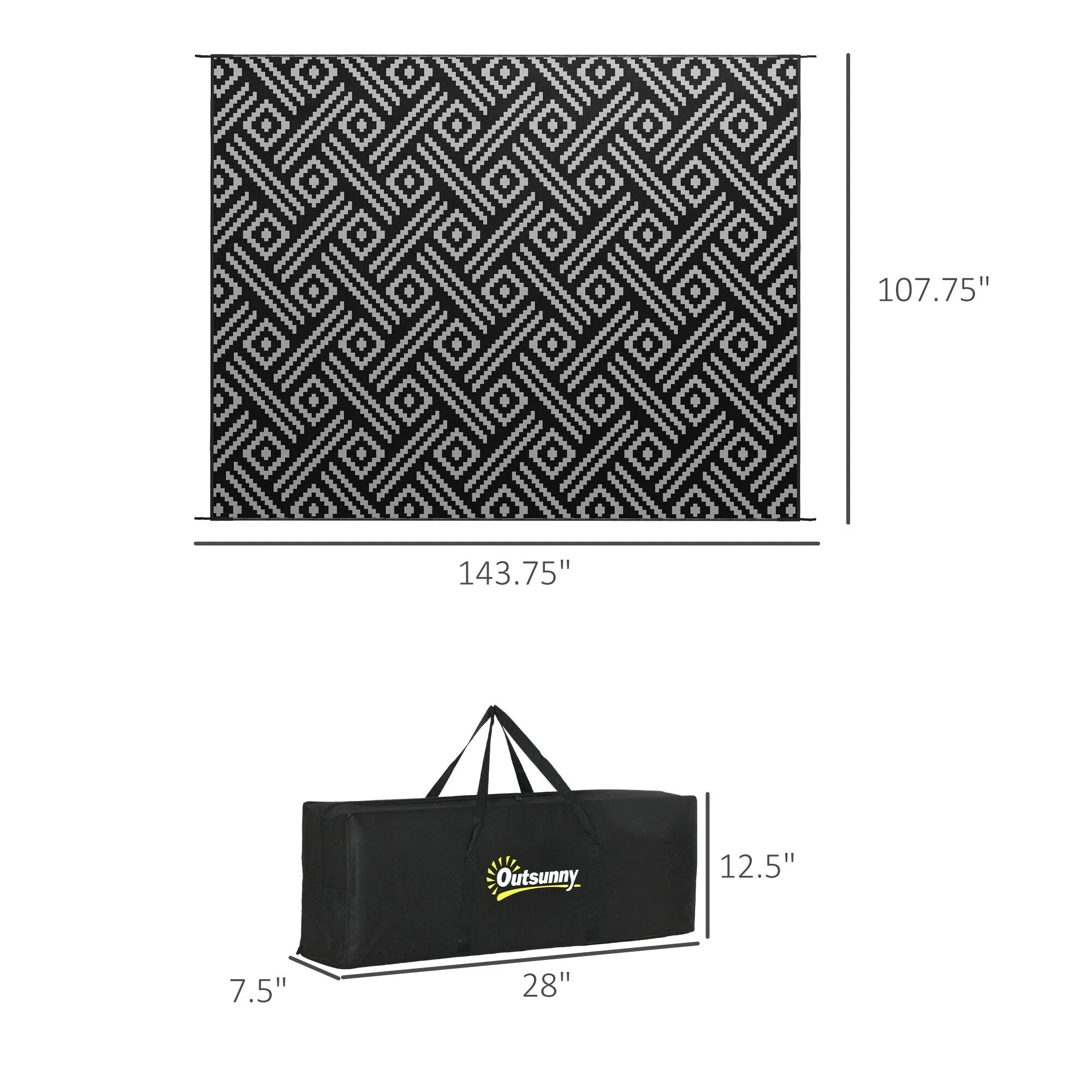 Outsunny Reversible Outdoor Rug. 9' x 12' Waterproof Plastic Straw Floor Mat. Portable RV Camping Carpet - 9' x 12'