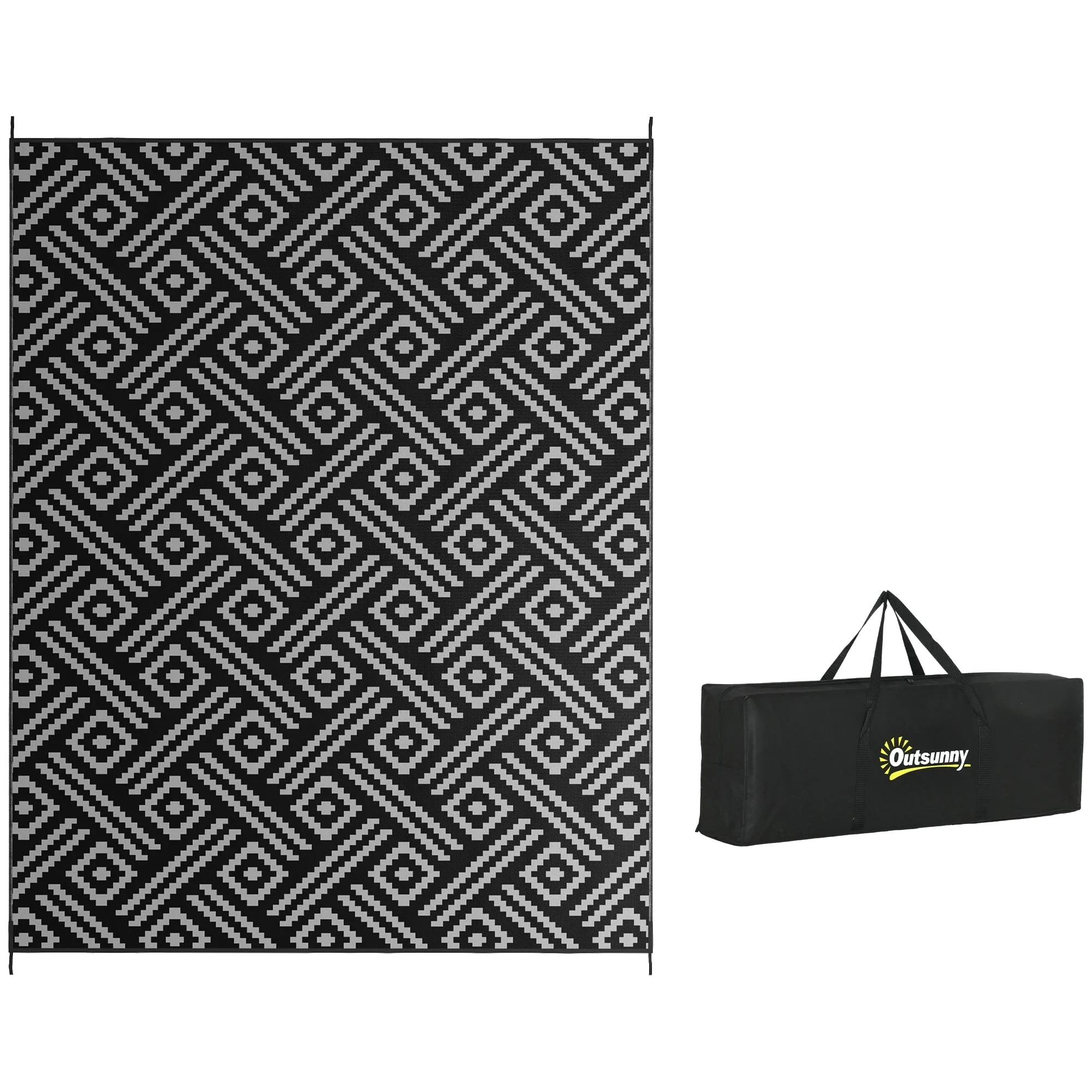 Outsunny Reversible Outdoor Rug. 9' x 12' Waterproof Plastic Straw Floor Mat. Portable RV Camping Carpet - 9' x 12'
