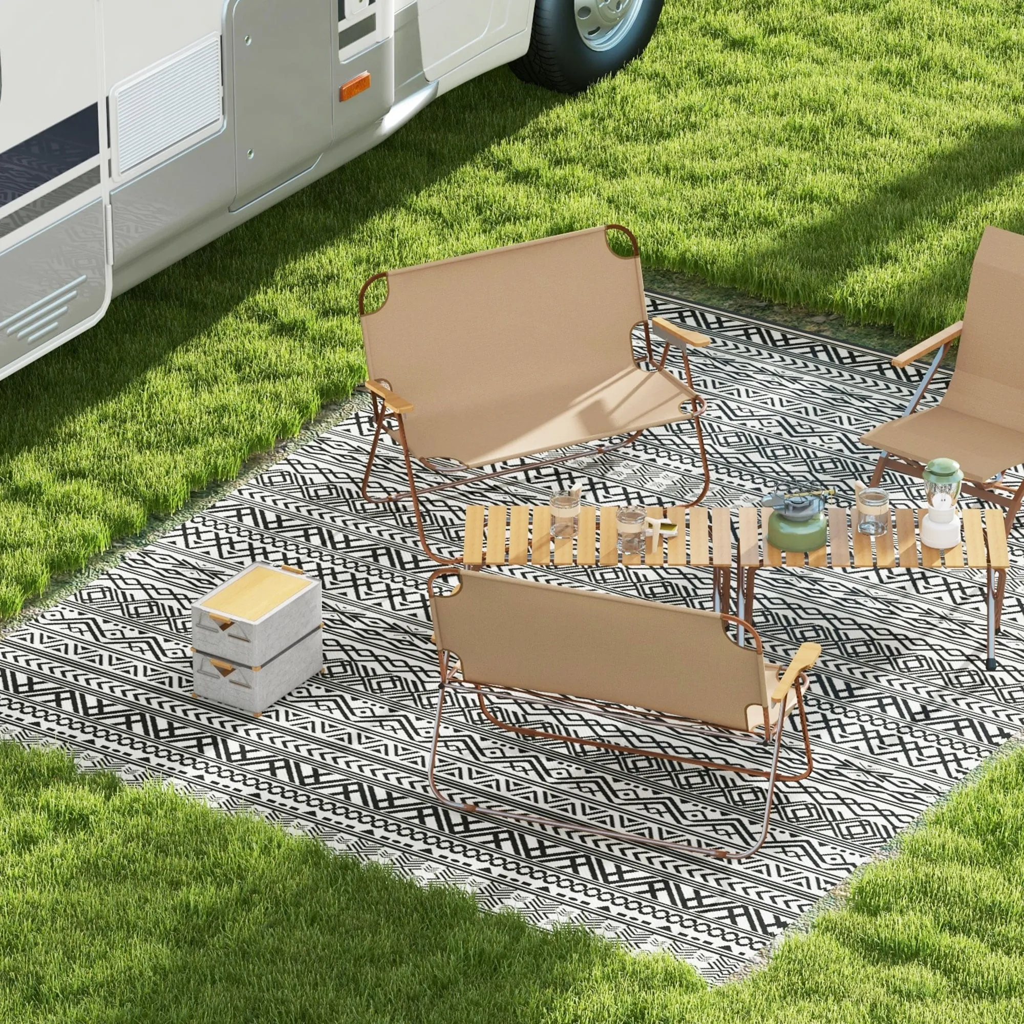 Outsunny Reversible Outdoor Rug. 9' x 12' Waterproof Plastic Straw Floor Mat. Portable RV Camping Carpet - 9' x 12'