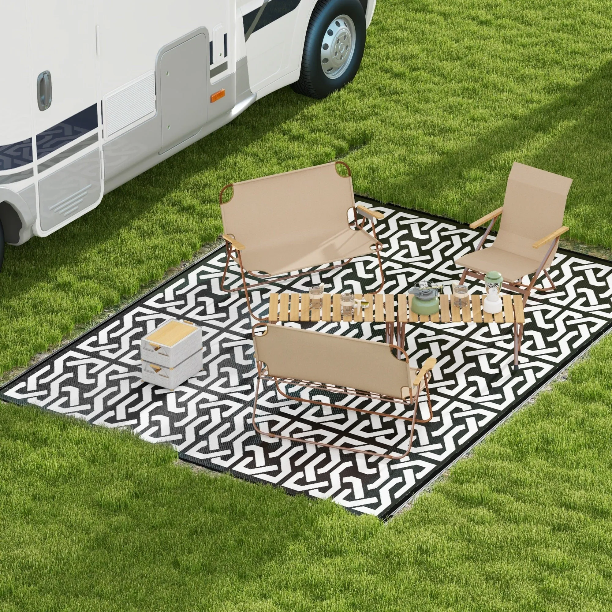 Outsunny Reversible Outdoor Rug. 9' x 12' Waterproof Plastic Straw Floor Mat. Portable RV Camping Carpet - 9' x 12'