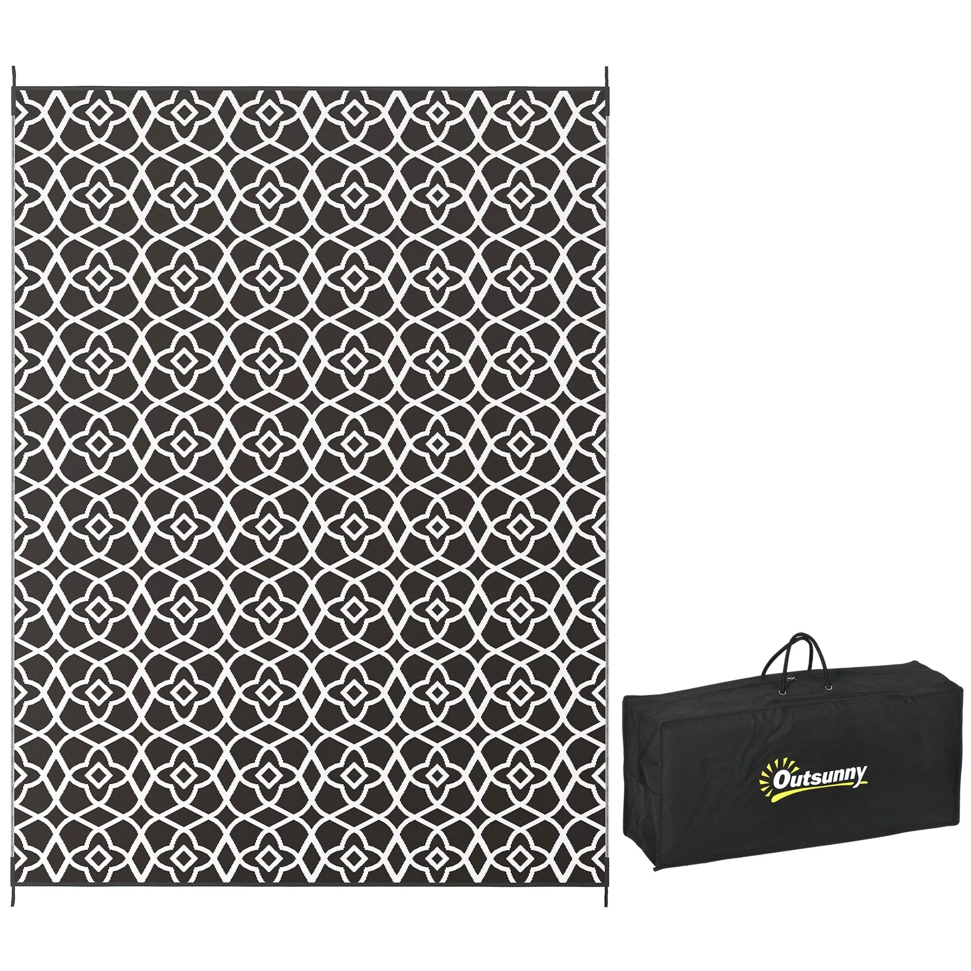 Outsunny Reversible Outdoor Rug. 9' x 12' Waterproof Plastic Straw Floor Mat. Portable RV Camping Carpet