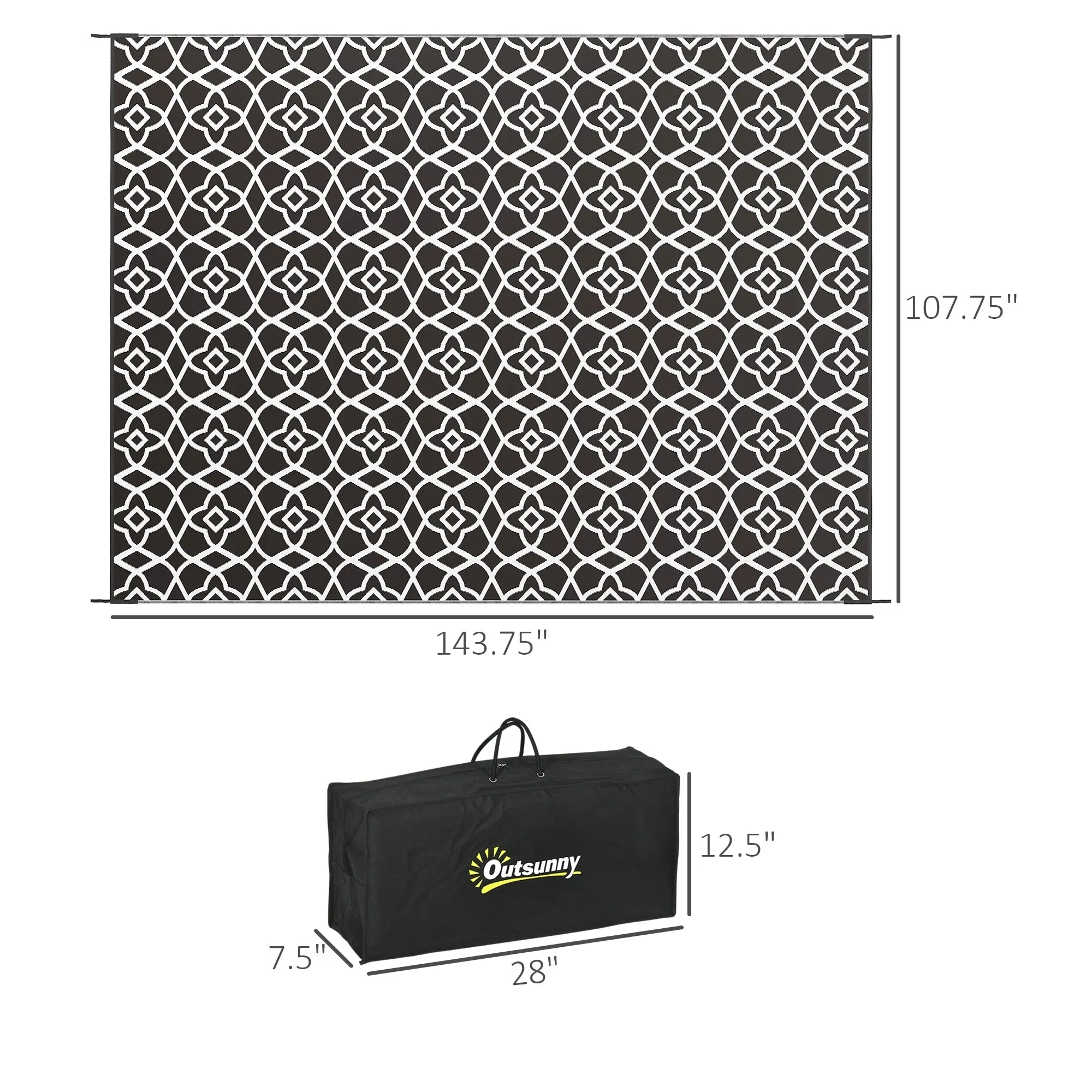 Outsunny Reversible Outdoor Rug. 9' x 12' Waterproof Plastic Straw Floor Mat. Portable RV Camping Carpet