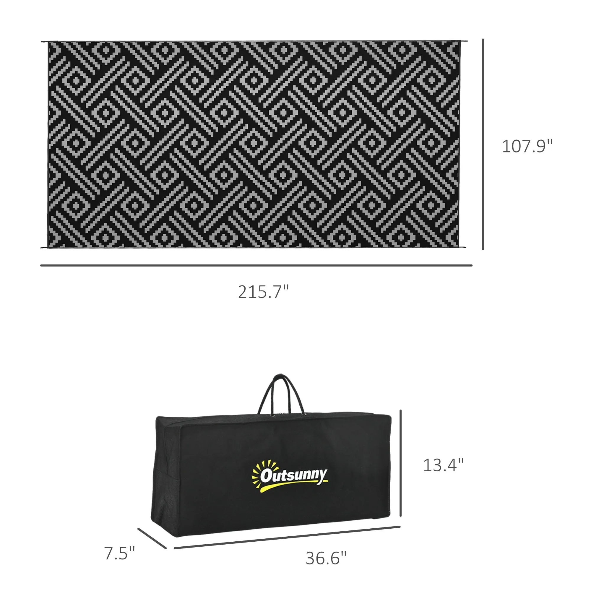 Outsunny Reversible Outdoor Rug. 9' x 18' Waterproof Plastic Straw Floor Mat. Portable RV Camping Carpet - 9' x 18'