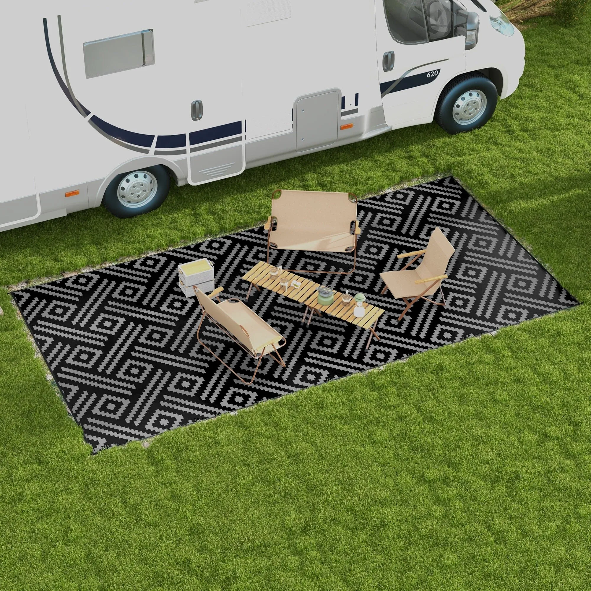 Outsunny Reversible Outdoor Rug. 9' x 18' Waterproof Plastic Straw Floor Mat. Portable RV Camping Carpet - 9' x 18'