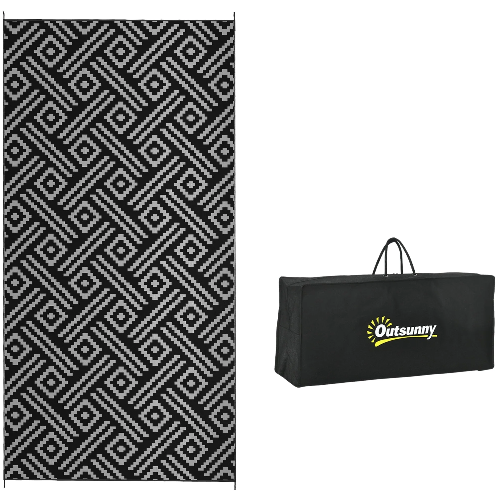 Outsunny Reversible Outdoor Rug. 9' x 18' Waterproof Plastic Straw Floor Mat. Portable RV Camping Carpet - 9' x 18'