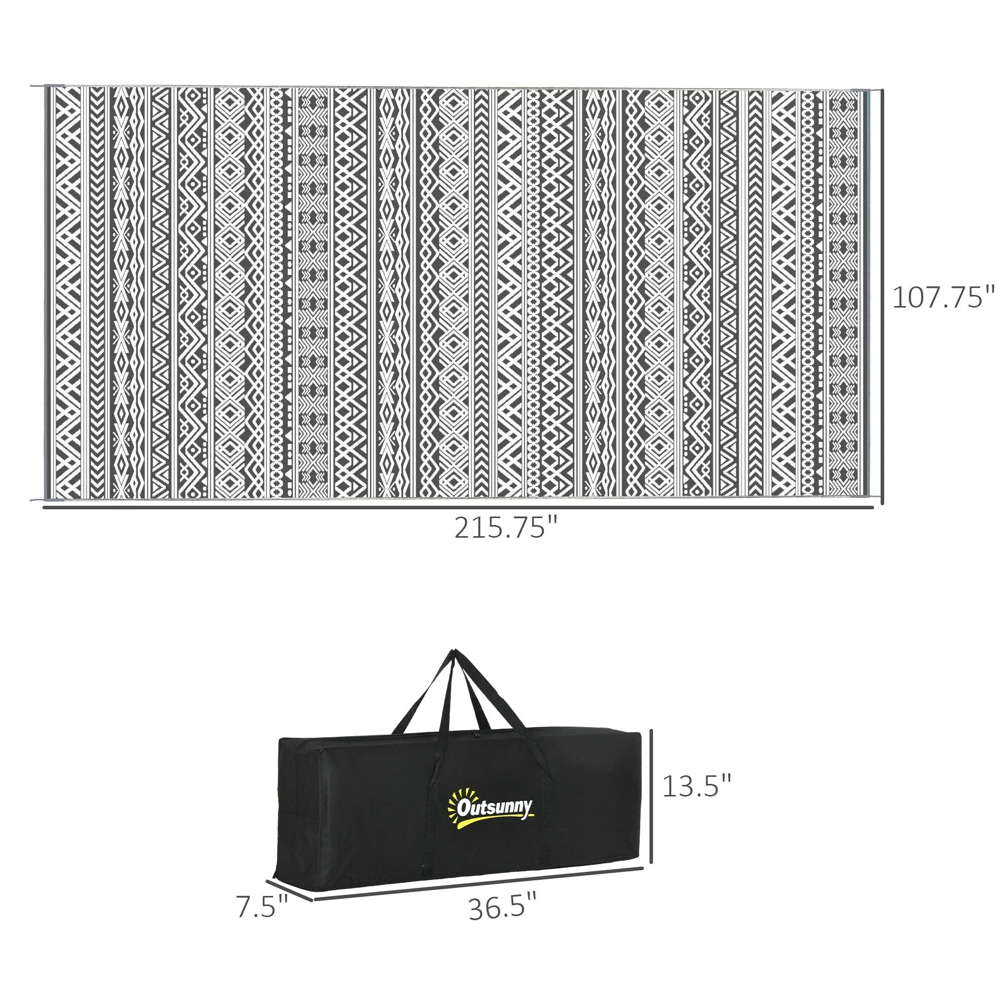 Outsunny Reversible Outdoor Rug. 9' x 18' Waterproof Plastic Straw Floor Mat. Portable RV Camping Carpet