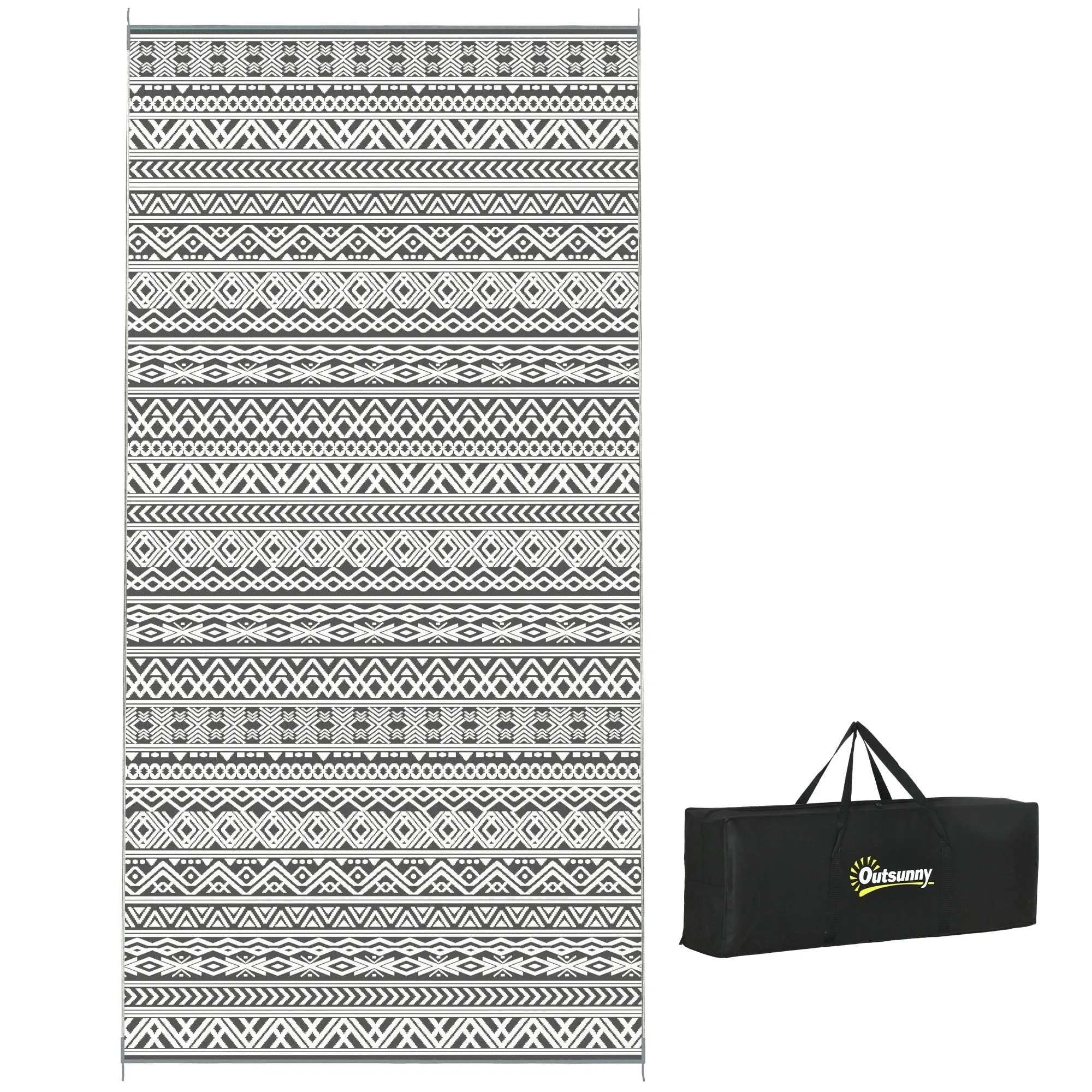 Outsunny Reversible Outdoor Rug. 9' x 18' Waterproof Plastic Straw Floor Mat. Portable RV Camping Carpet