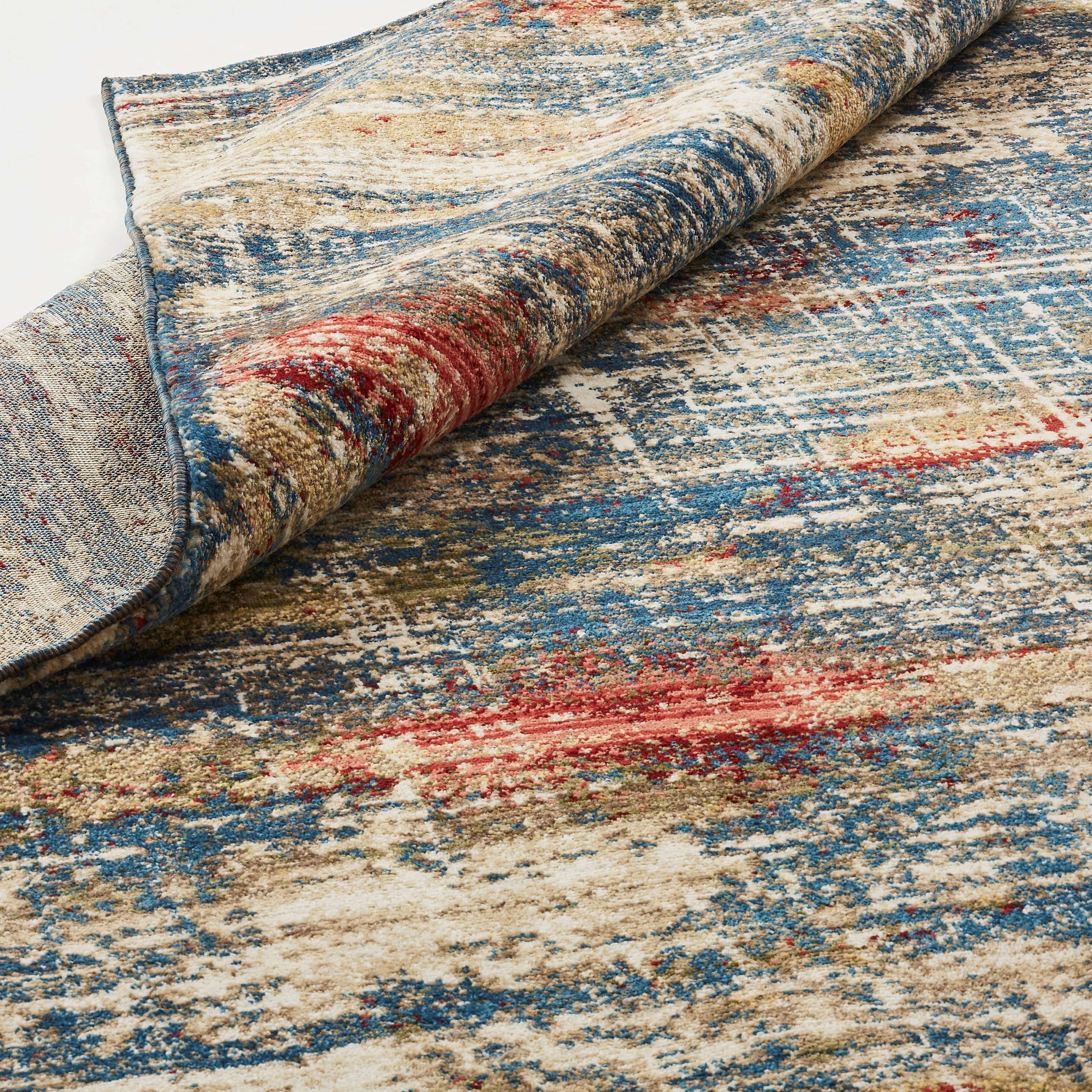 Porch & Den Hoffman Distressed Blue Abstract Area Rug