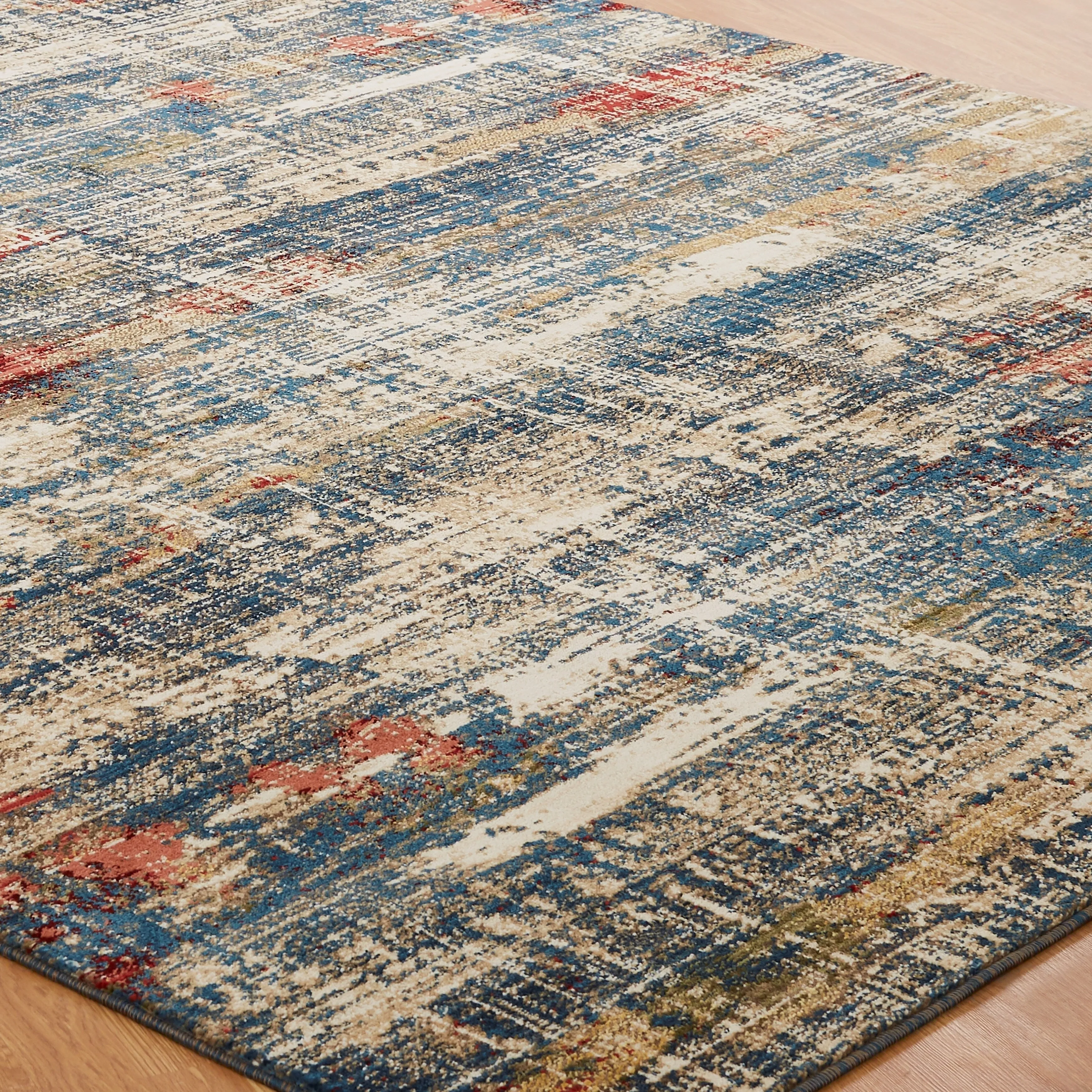 Porch & Den Hoffman Distressed Blue Abstract Area Rug