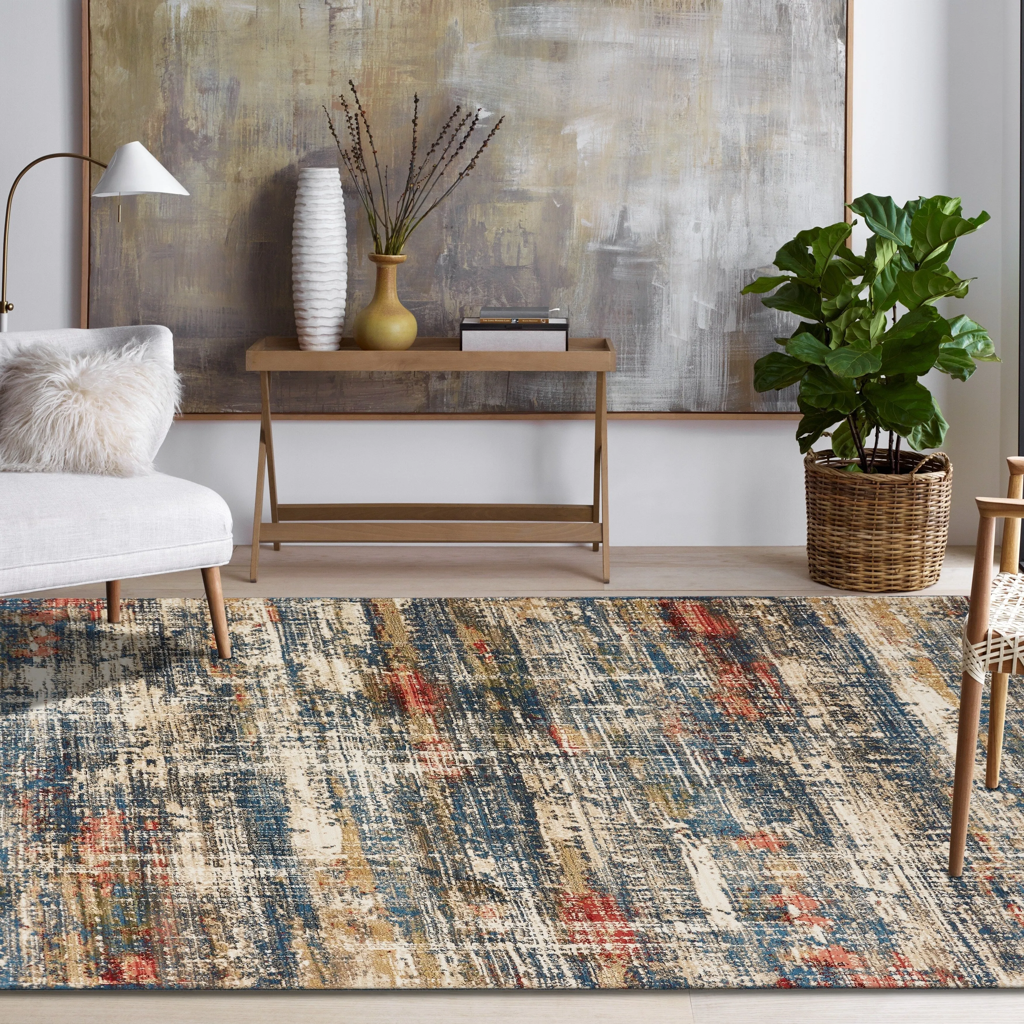 Porch & Den Hoffman Distressed Blue Abstract Area Rug