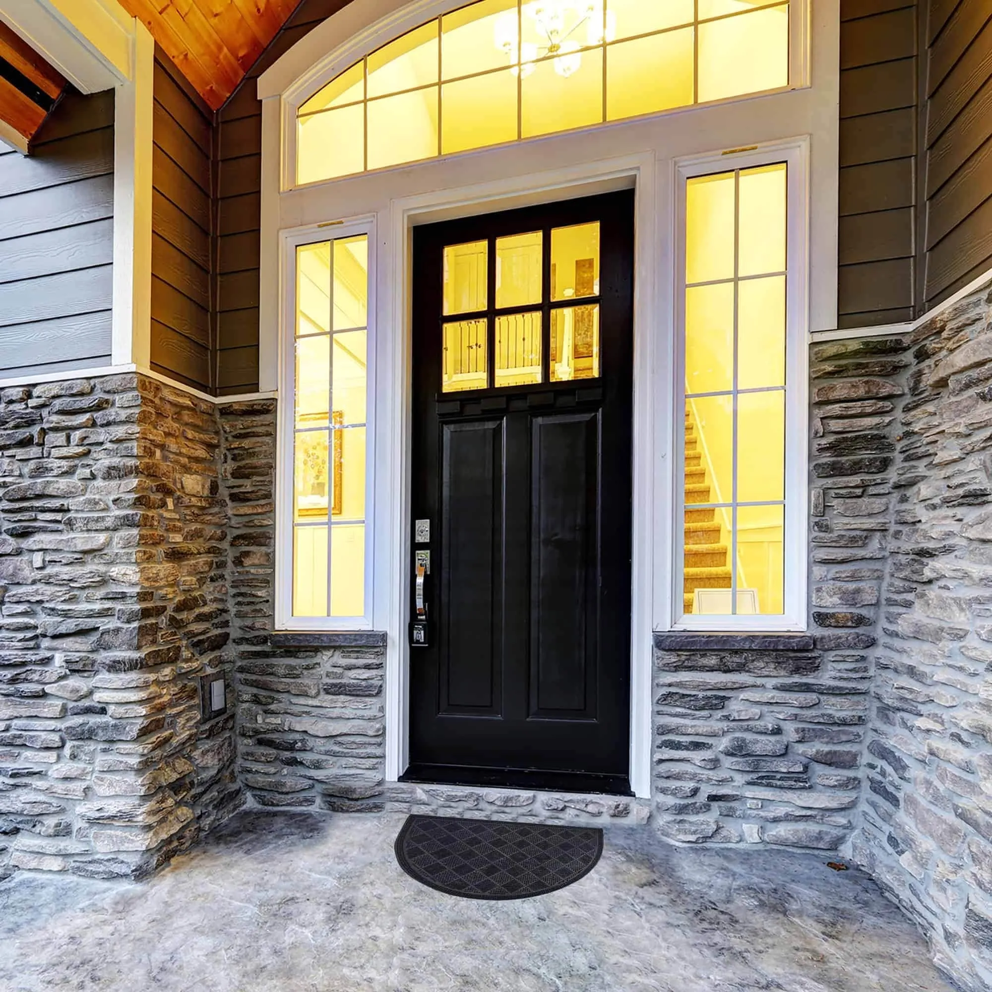 Premium Outdoor Half Round Door Mat 24x16 - Drew Checkerboard Design