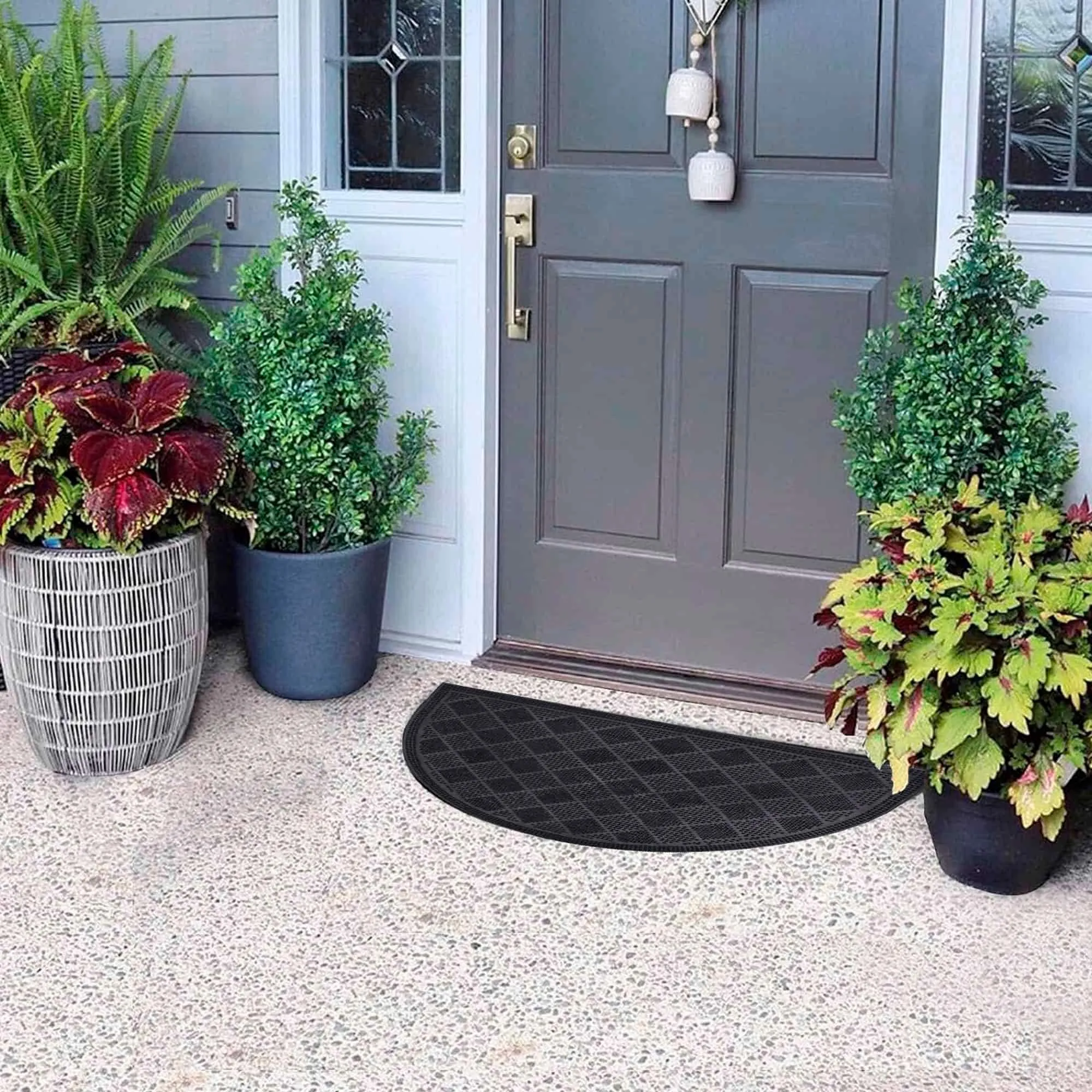 Premium Outdoor Half Round Door Mat 24x16 - Drew Checkerboard Design