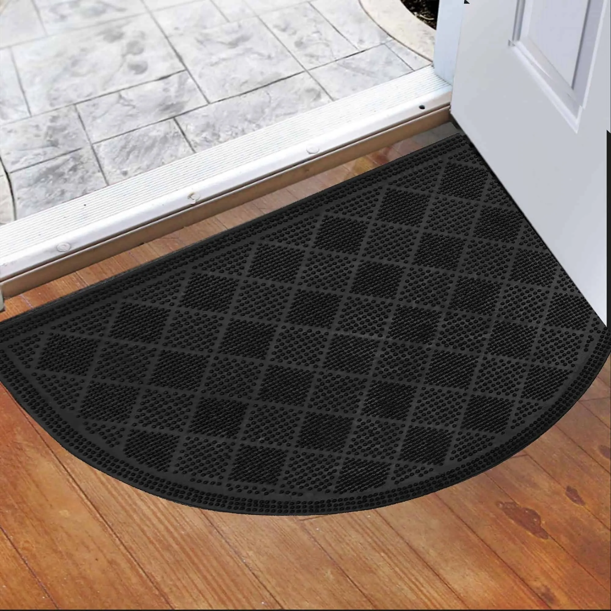 Premium Outdoor Half Round Door Mat 24x16 - Drew Checkerboard Design