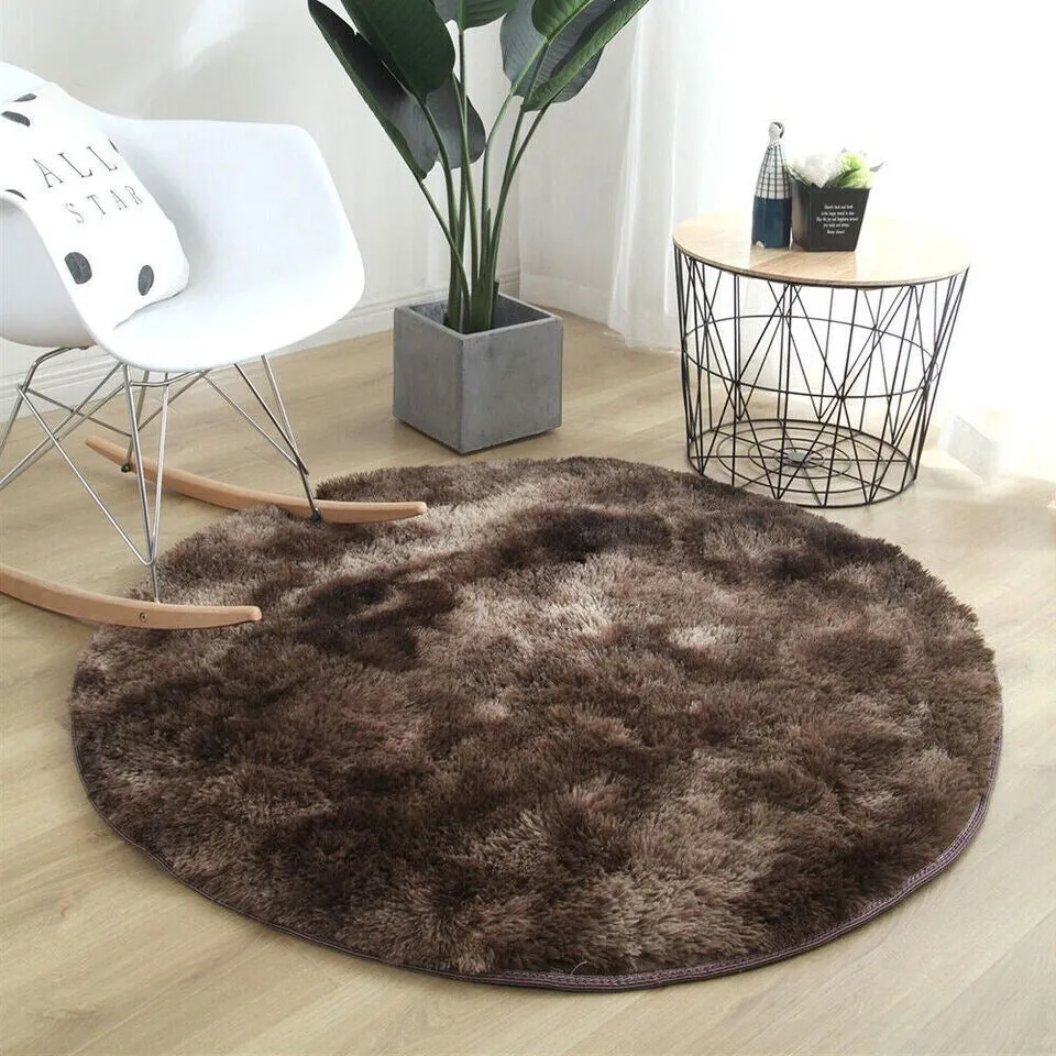 Round Fluffy Shaggy Area Rug Anti-Skid Bedroom Mat