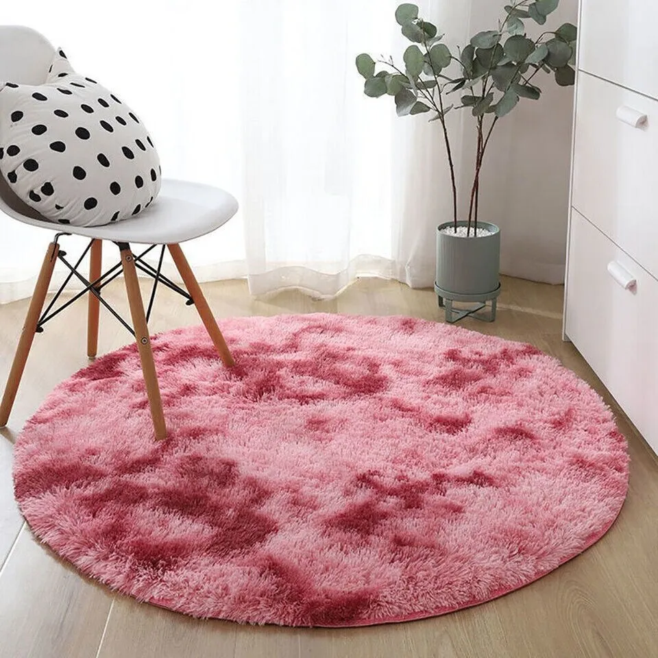 Round Fluffy Shaggy Area Rug Anti-Skid Bedroom Mat