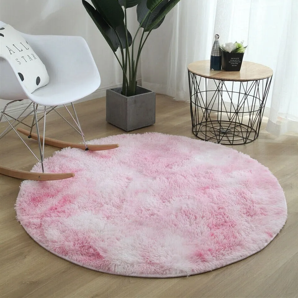 Round Fluffy Shaggy Area Rug Anti-Skid Bedroom Mat