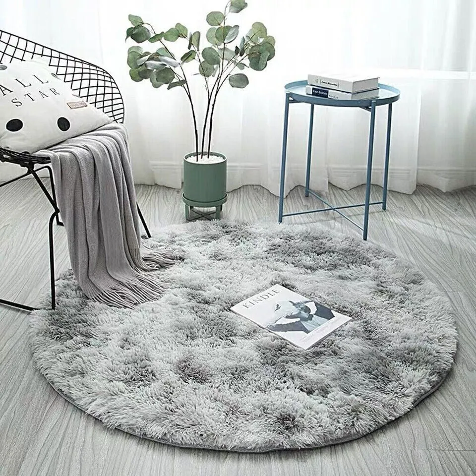 Round Fluffy Shaggy Area Rug Anti-Skid Bedroom Mat