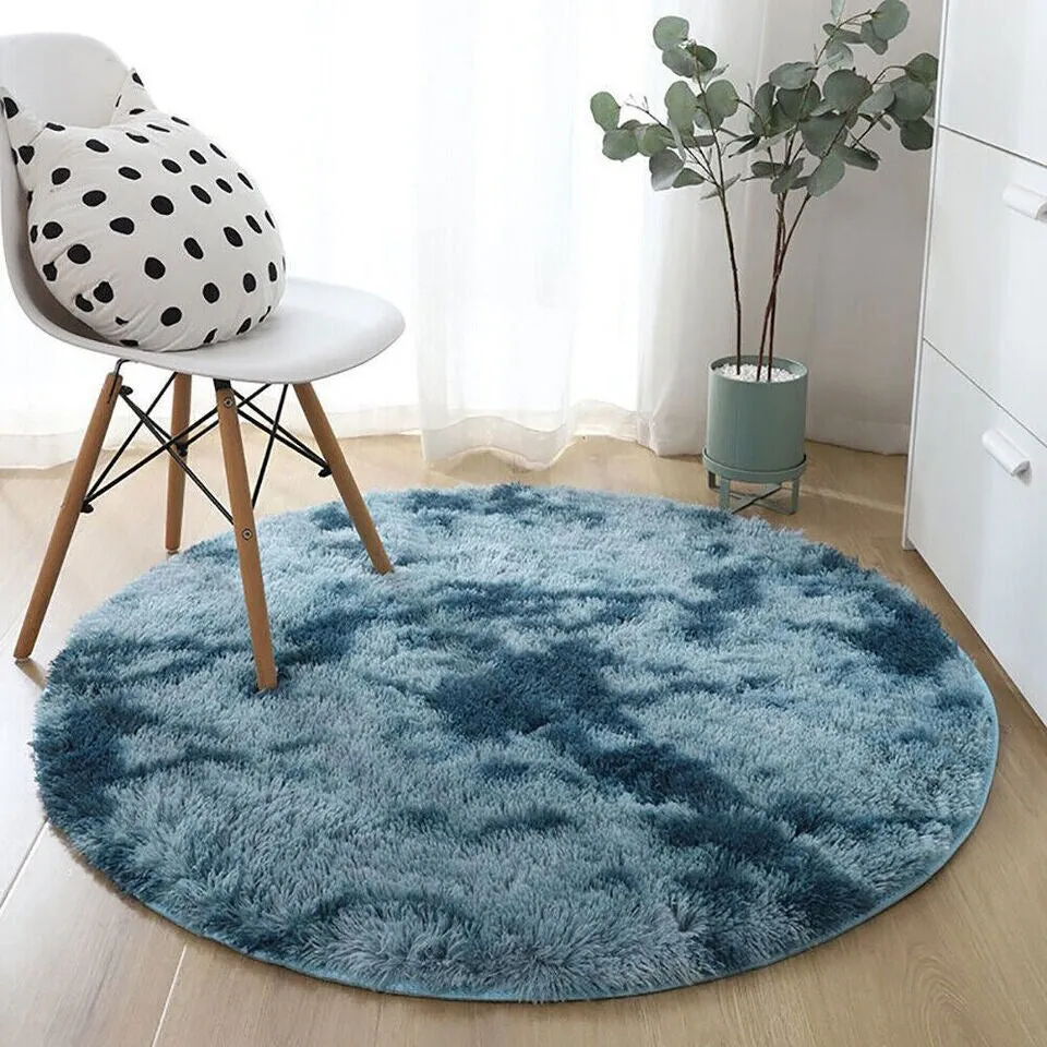 Round Fluffy Shaggy Area Rug Anti-Skid Bedroom Mat