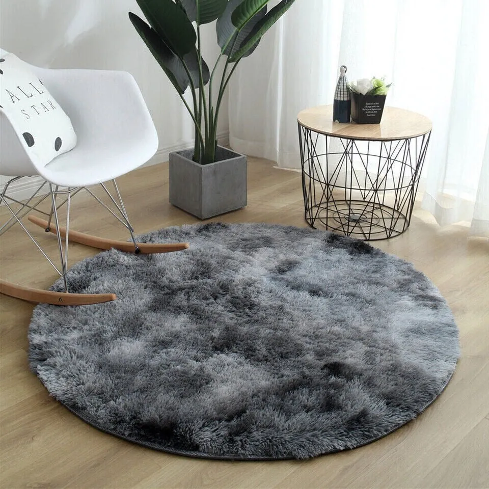 Round Fluffy Shaggy Area Rug Anti-Skid Bedroom Mat