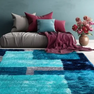 S72 Signature Collection 1-inch Pile Shag Area Rug Turquoise Color - 8' x 10'