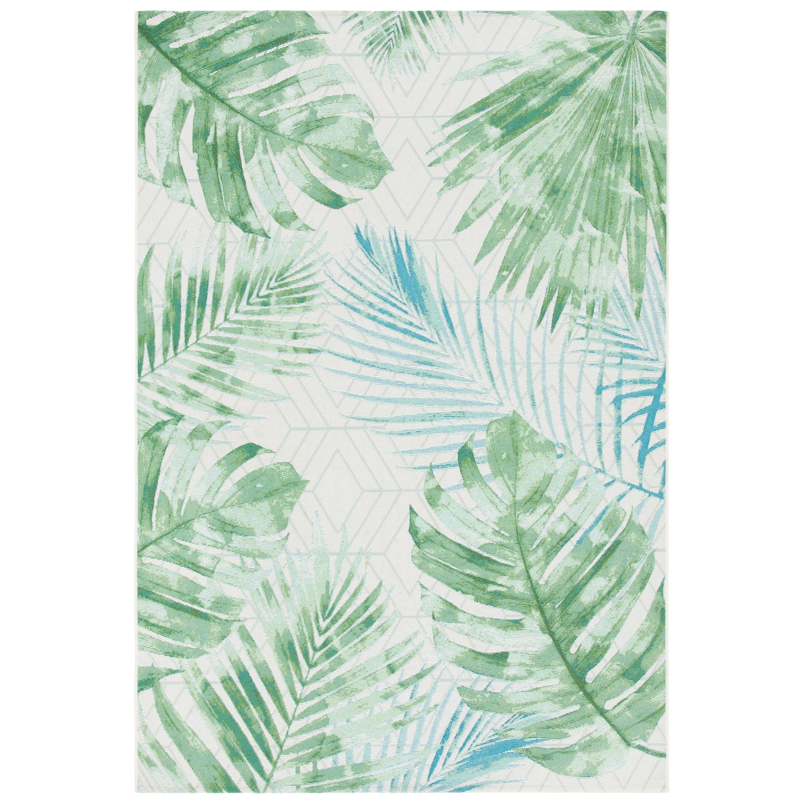 SAFAVIEH Barbados Nairne Tropical Indoor/ Outdoor Waterproof Patio Backyard Rug - Green/Teal - 4' x 6'