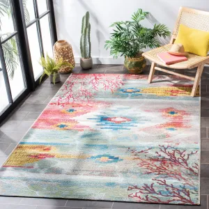 SAFAVIEH Barbados Santos Tropical Indoor/ Outdoor Waterproof Patio Backyard Rug - Light Blue/Pink - 4' x 6'