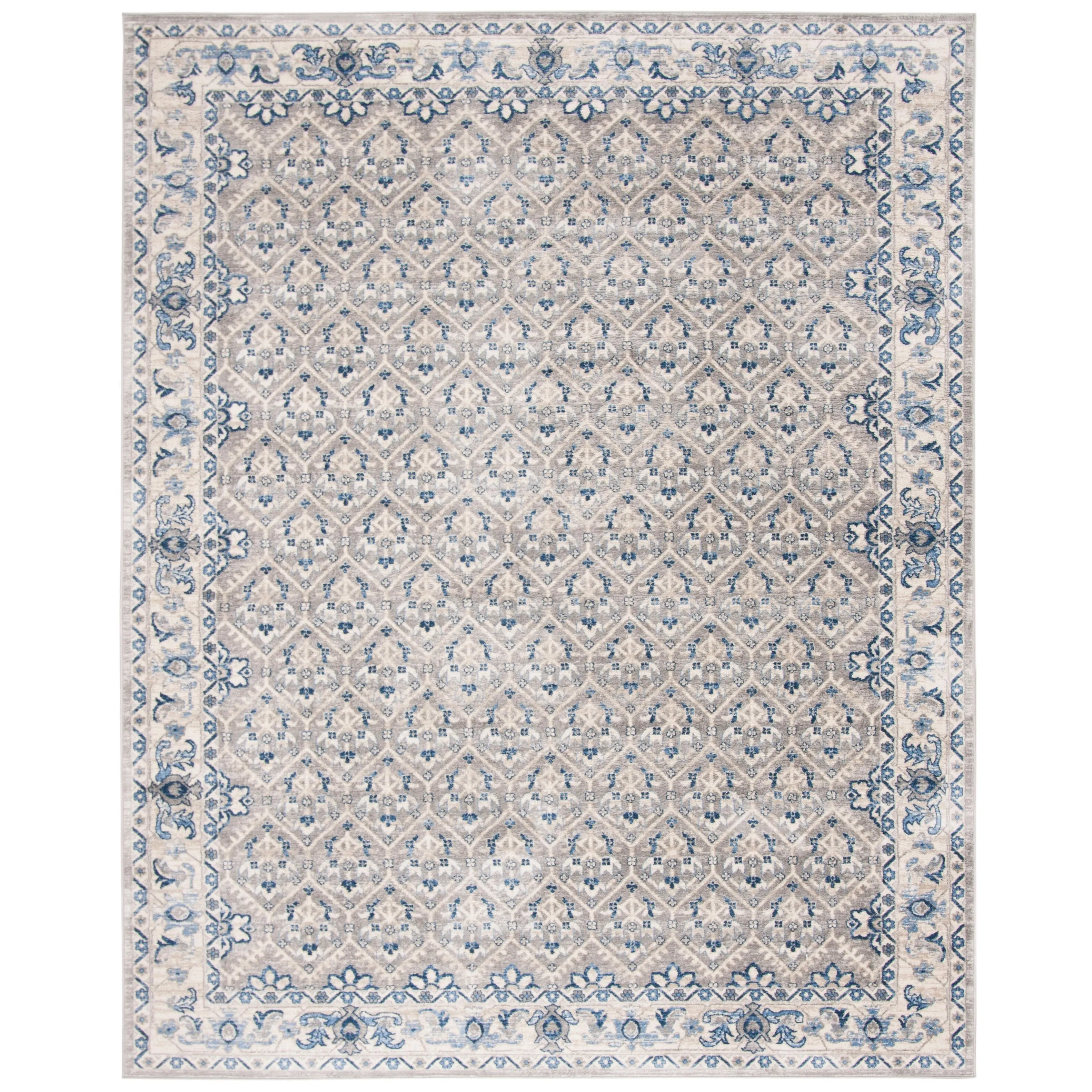 SAFAVIEH Brentwood Dile Oriental Damask Trellis Rug - Light Grey/Blue - 9' x 12'