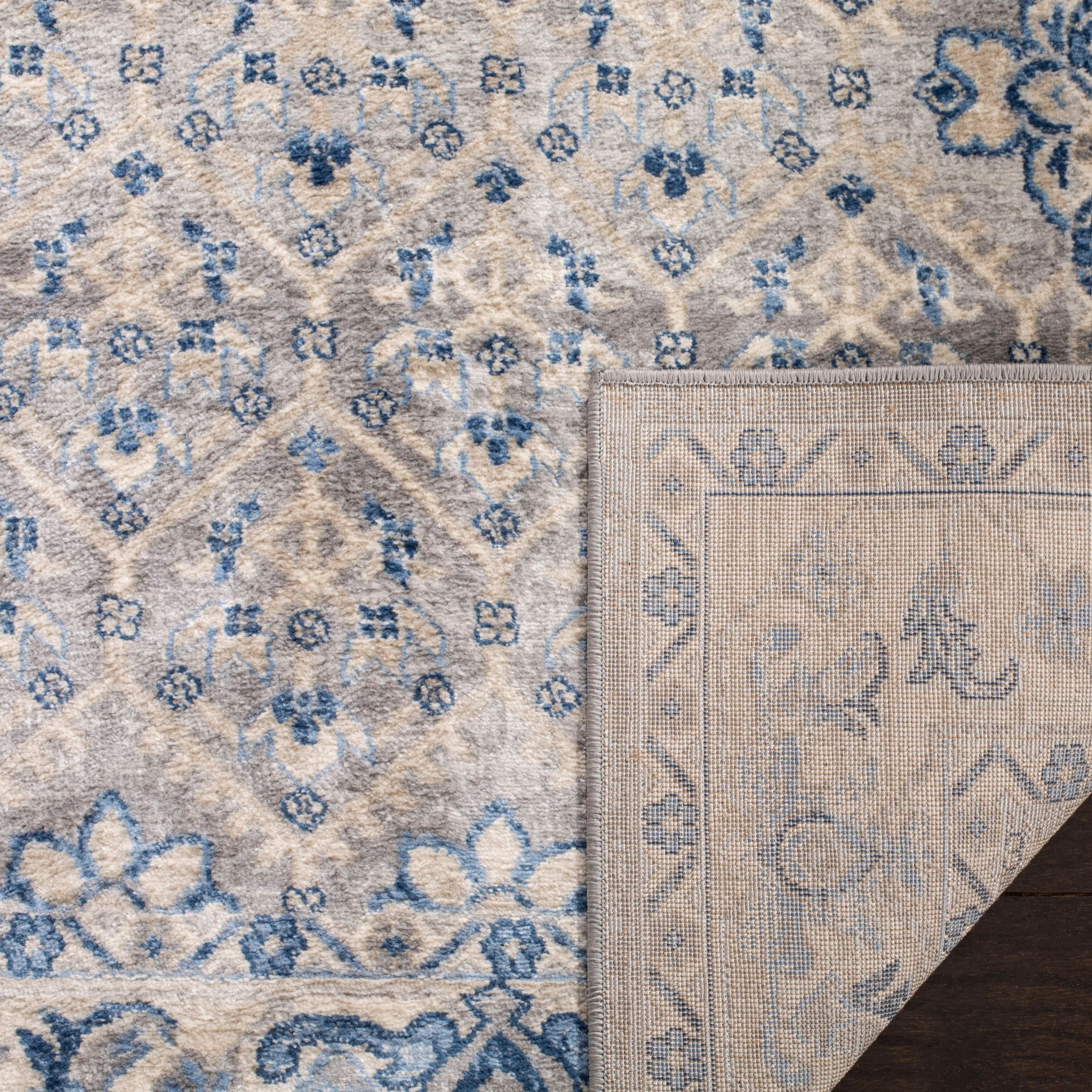 SAFAVIEH Brentwood Dile Oriental Damask Trellis Rug - Light Grey/Blue - 9' x 12'