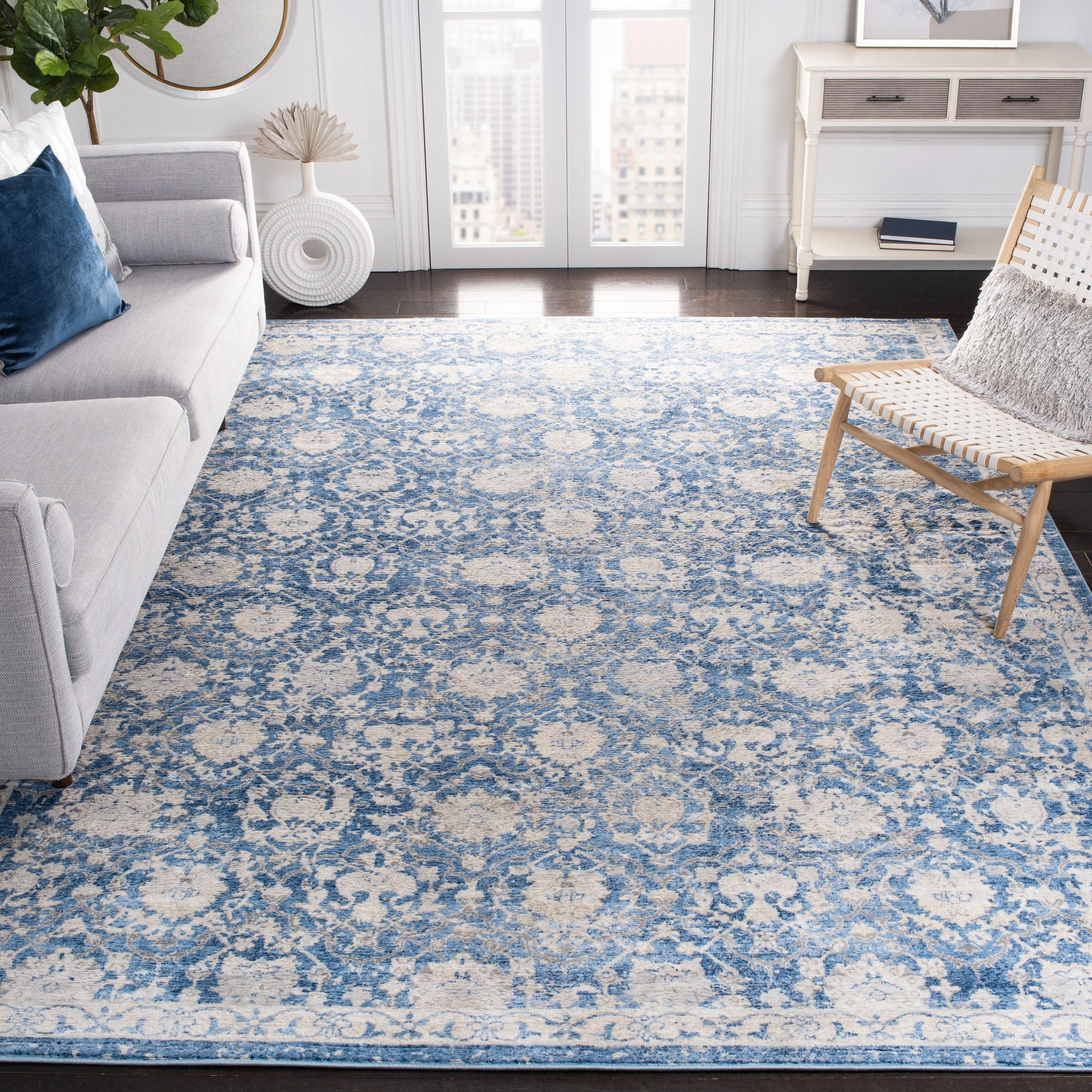 SAFAVIEH Brentwood Flo Traditional Oriental Rug - Navy/Creme - 6' x 9'