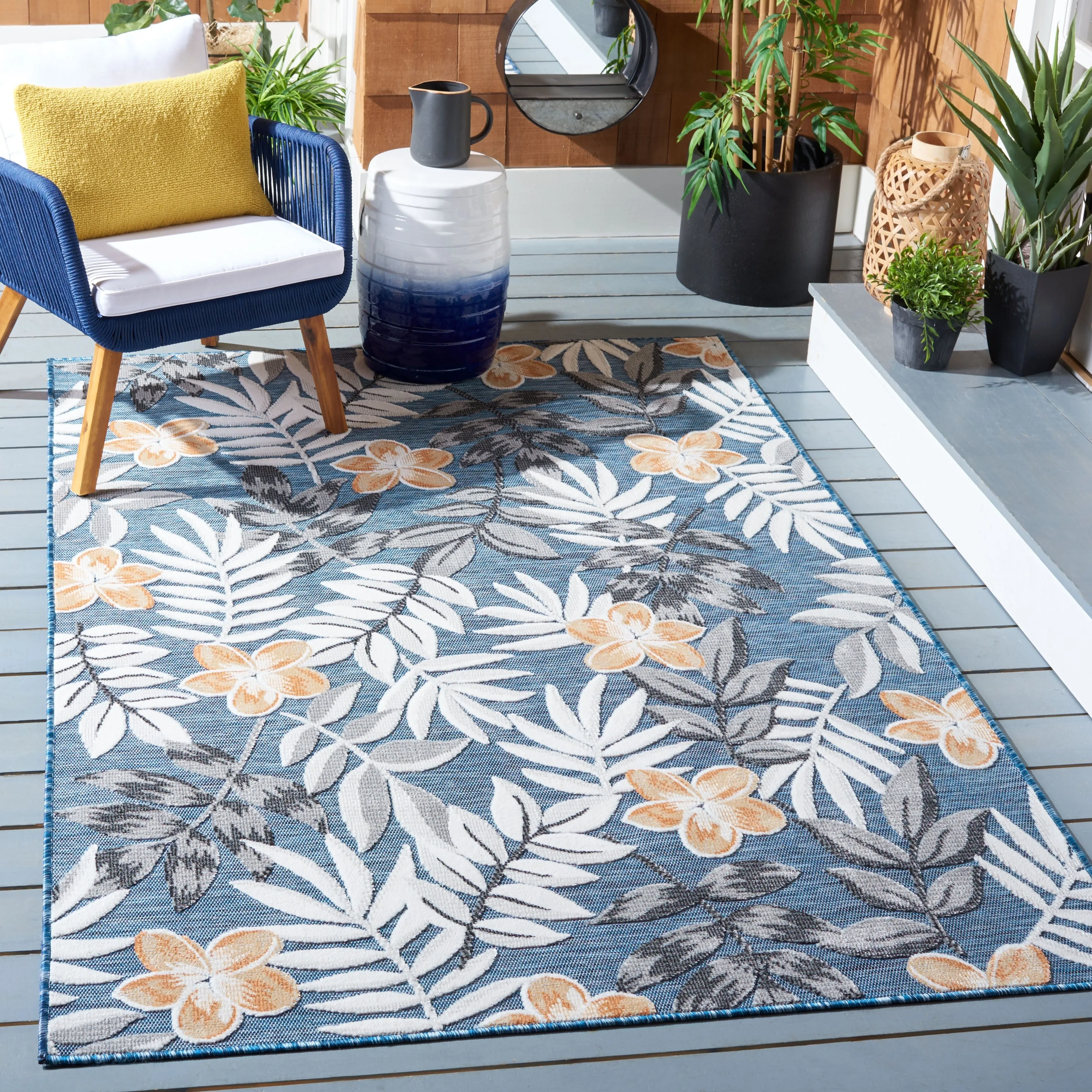SAFAVIEH Cabana Vilia Indoor/ Outdoor Waterproof Transitional Rug - Blue/Grey - 4' x 6'
