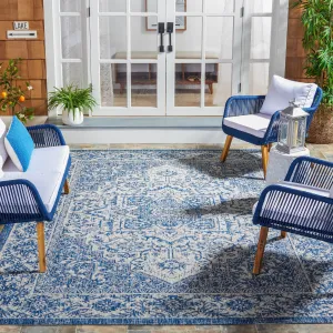 SAFAVIEH Courtyard Mari Indoor/ Outdoor Waterproof Patio Backyard Rug - Navy/Light Grey - 8' x 10'