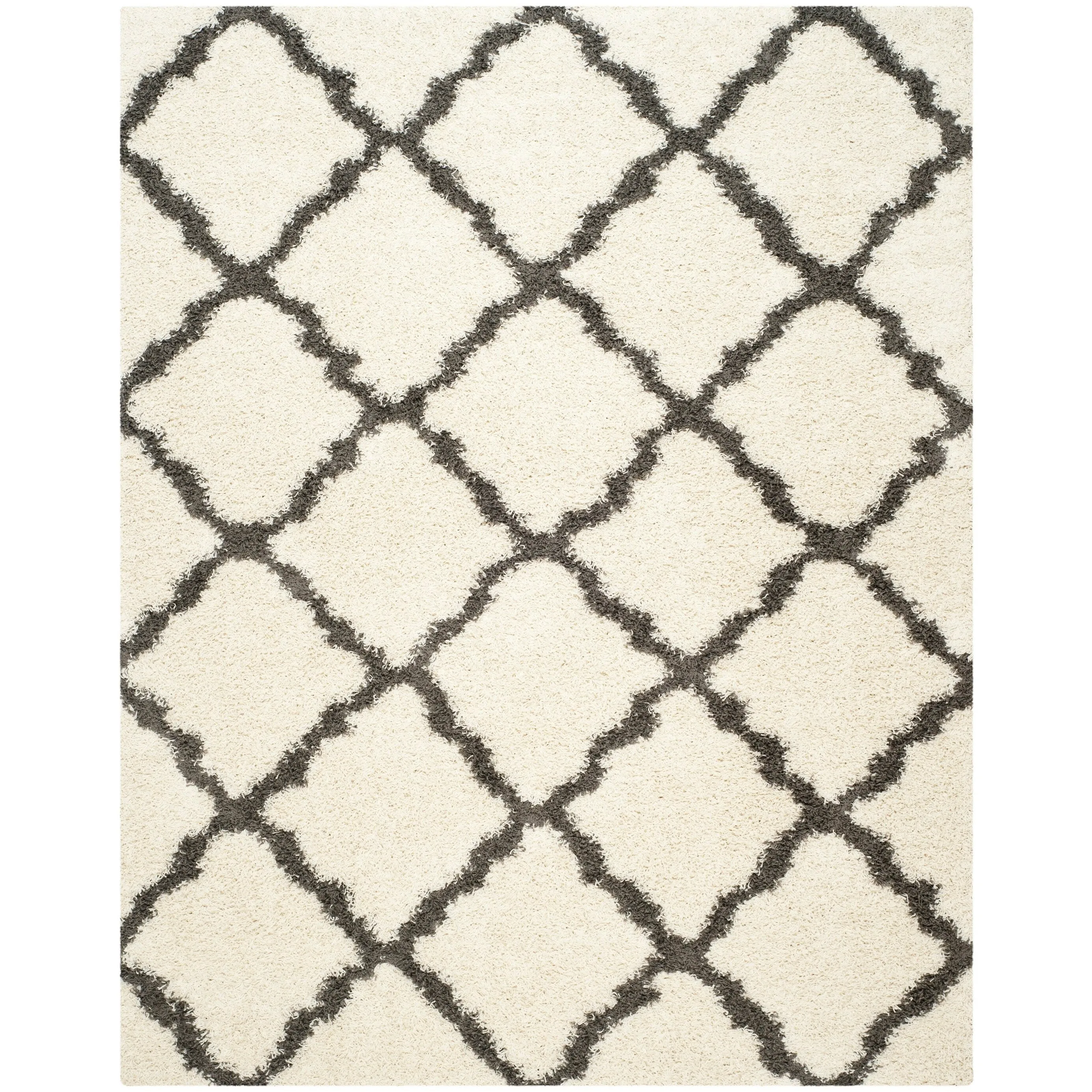 SAFAVIEH Dallas Shag Giusy Trellis 1.5-inch Thick Rug - Ivory/Dark Grey - 8' x 10'