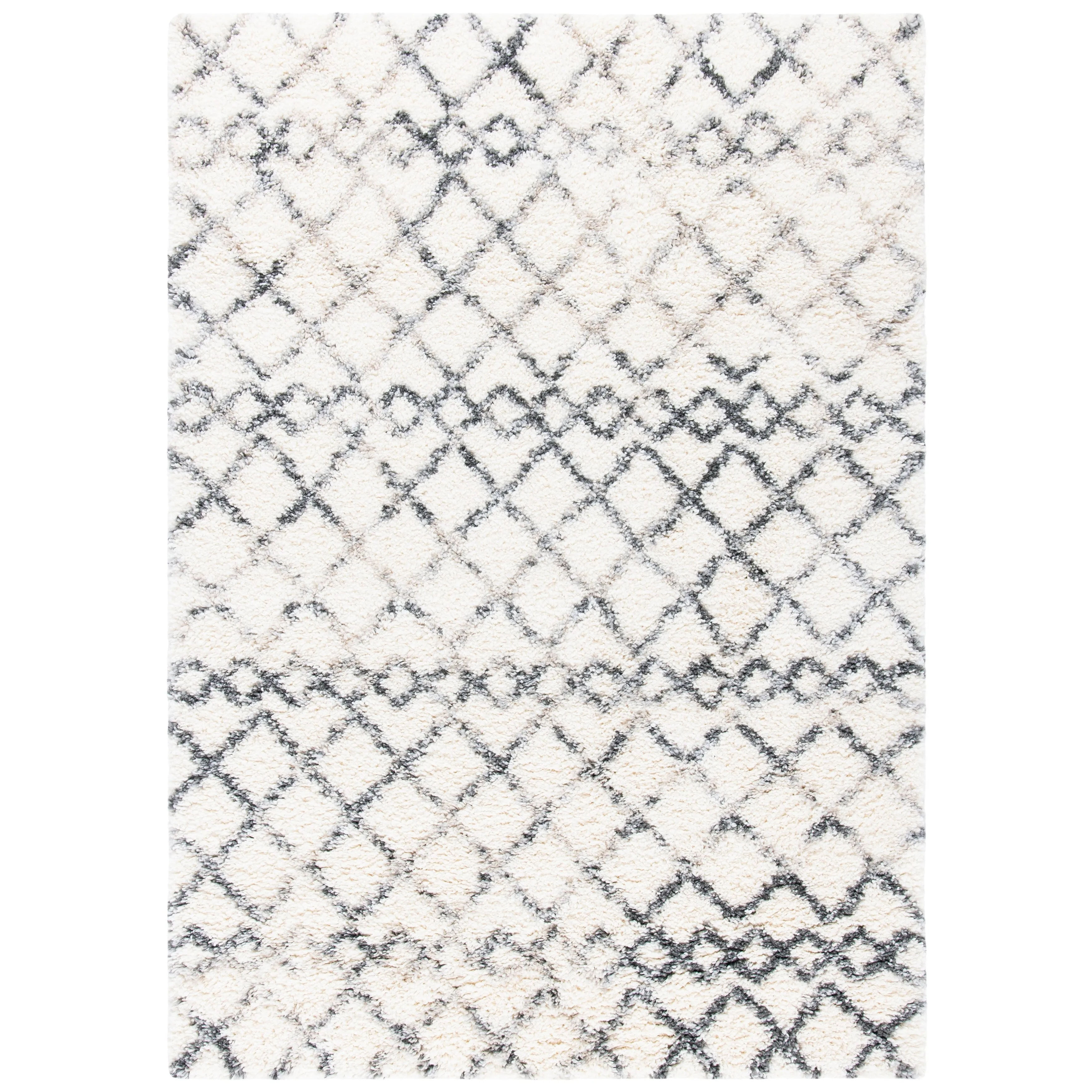 SAFAVIEH Fontana Shag Vladilena Moroccan 2-inch Thick Rug - Ivory/Grey - 5' 3 x 7' 6