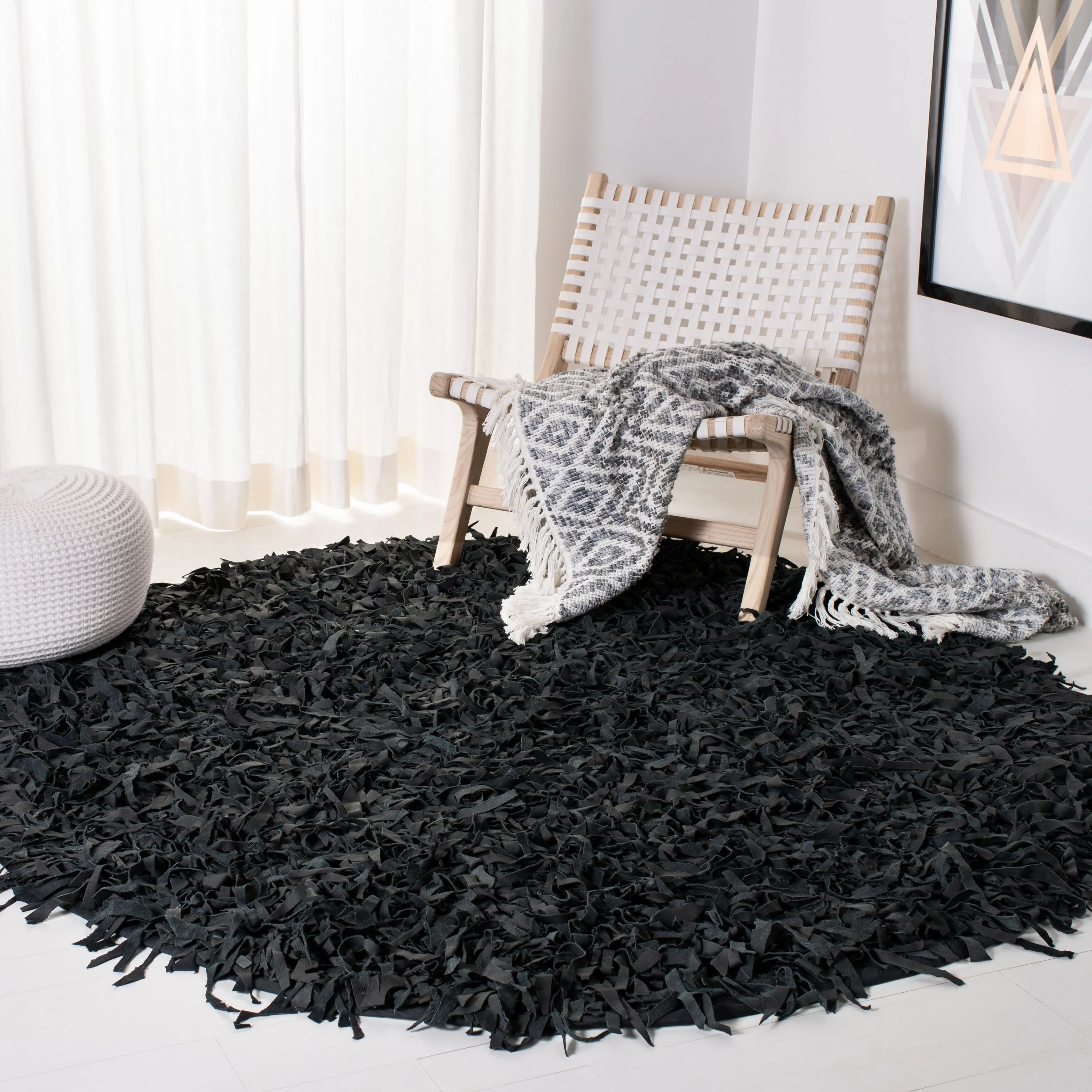 SAFAVIEH Handmade Leather Shag Doinita Modern Decorative Rug