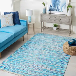 SAFAVIEH Handmade Rag Rug Velija Casual Stripe Cotton Rug - Turquoise/Multi - 6' x 9'