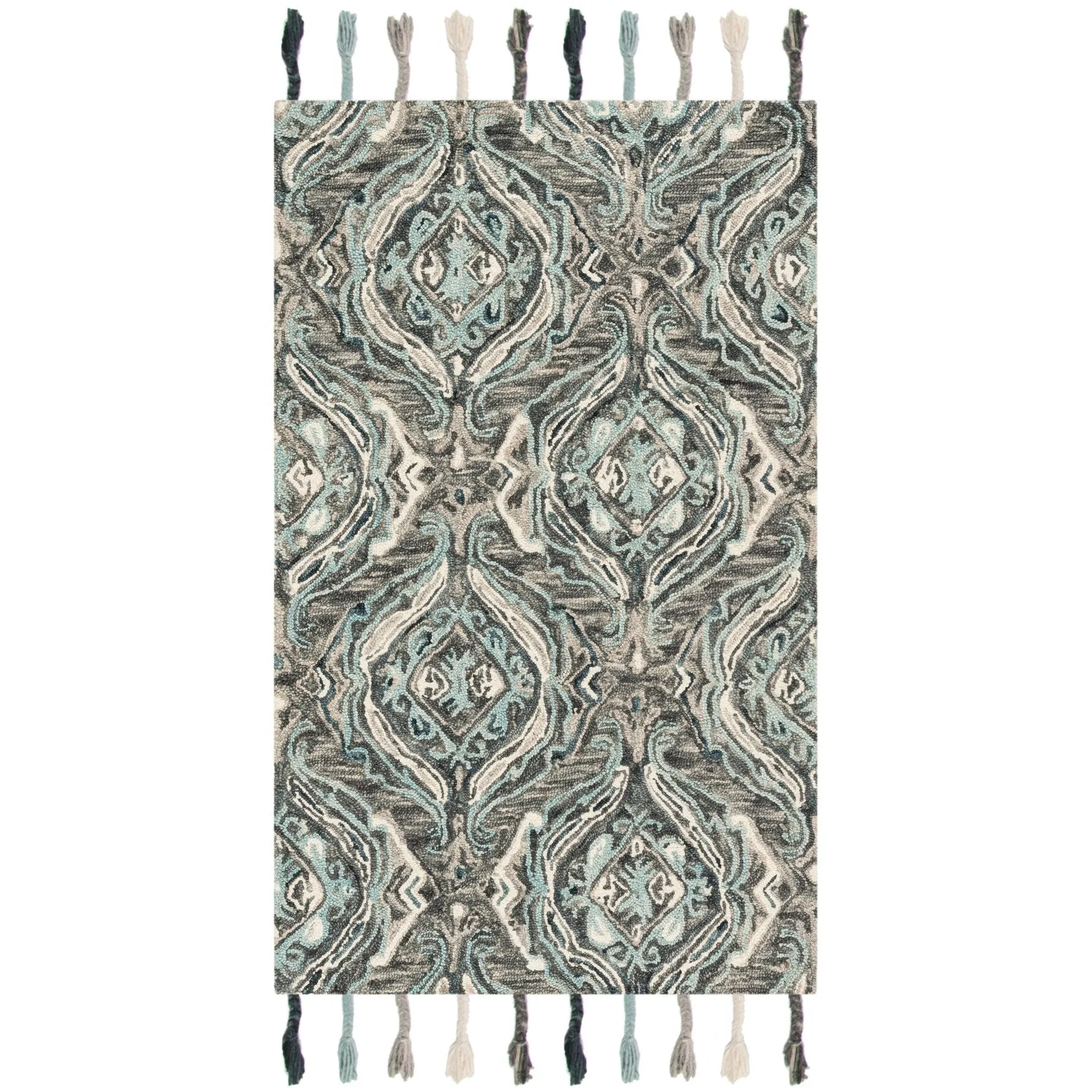 SAFAVIEH Handmade Suzani Lefkothea Boho Tribal Wool Rug - Grey/Light Blue - 3' x 5'
