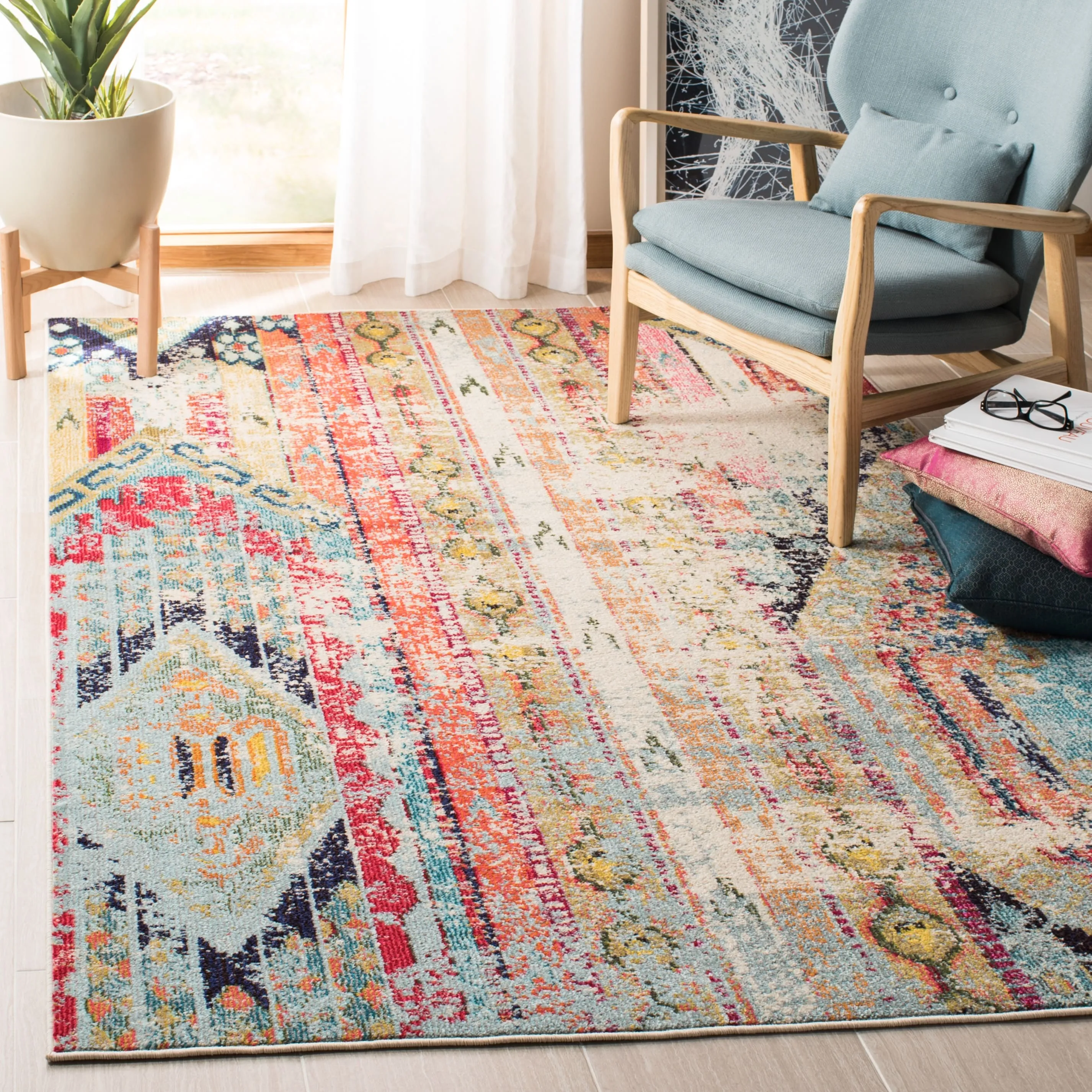 SAFAVIEH. Madison Sonya Abstract Boho Distressed Rug