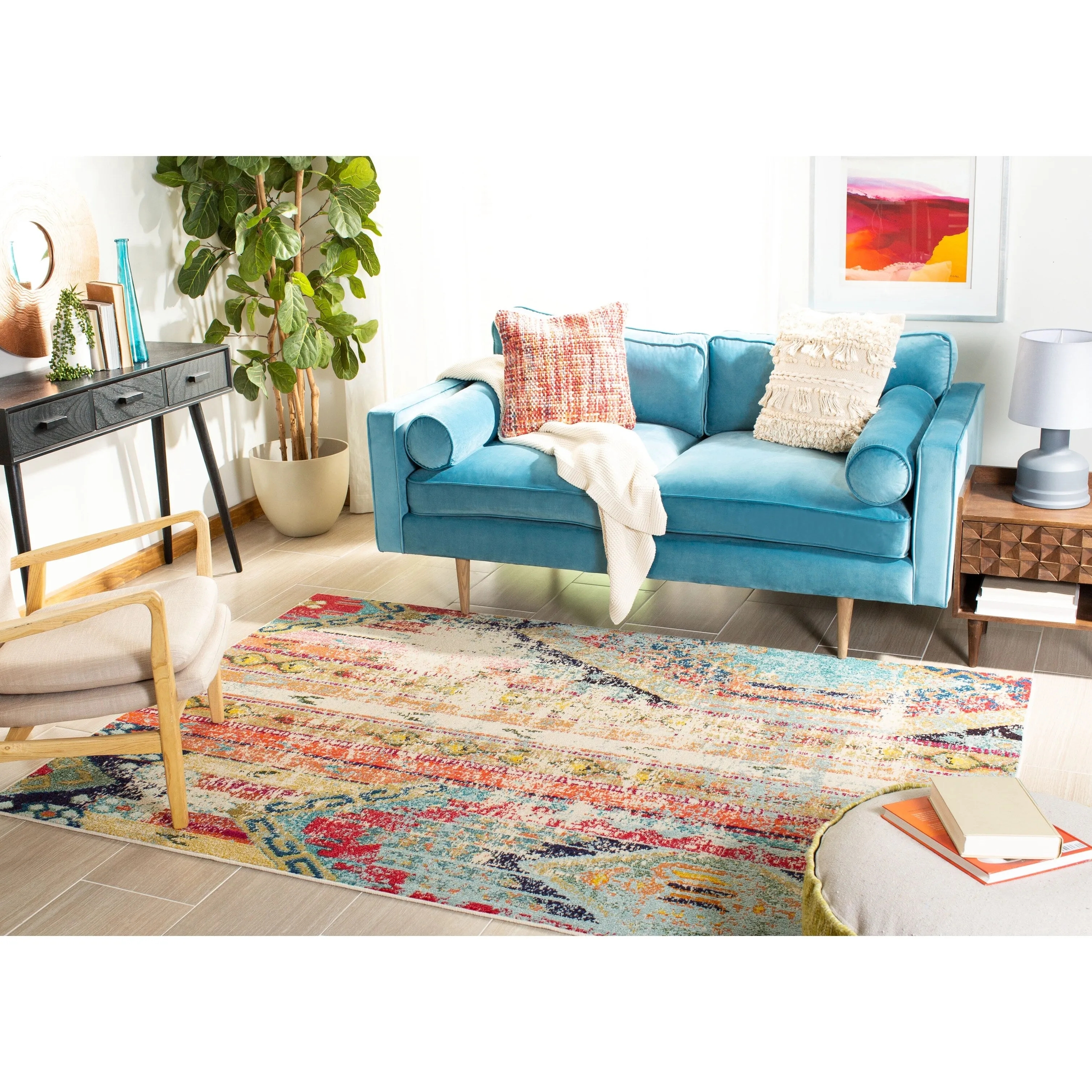 SAFAVIEH. Madison Sonya Abstract Boho Distressed Rug