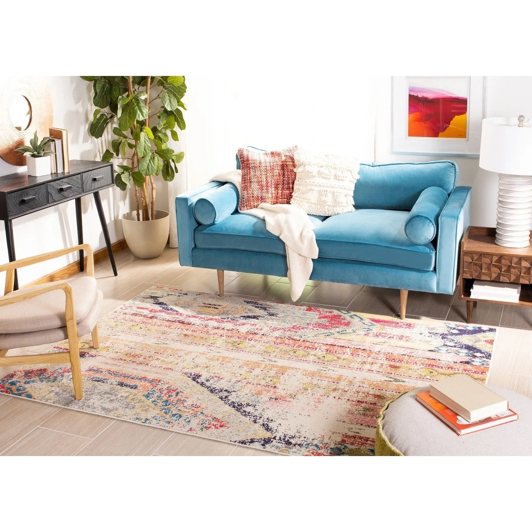 SAFAVIEH. Madison Sonya Abstract Boho Distressed Rug