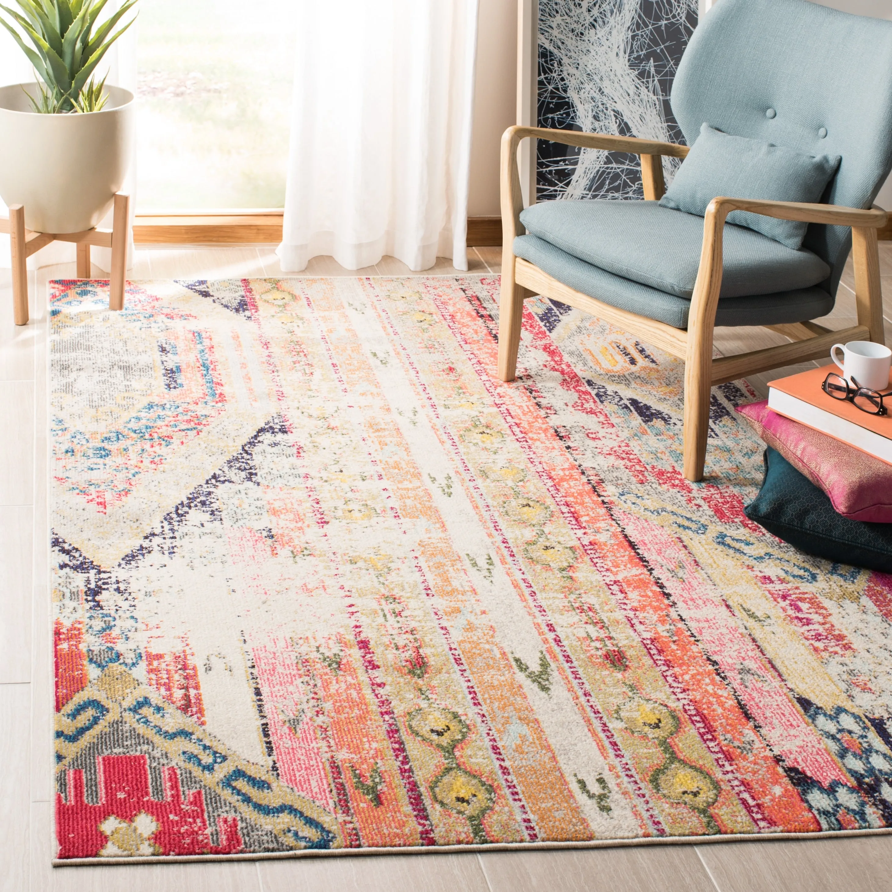 SAFAVIEH. Madison Sonya Abstract Boho Distressed Rug
